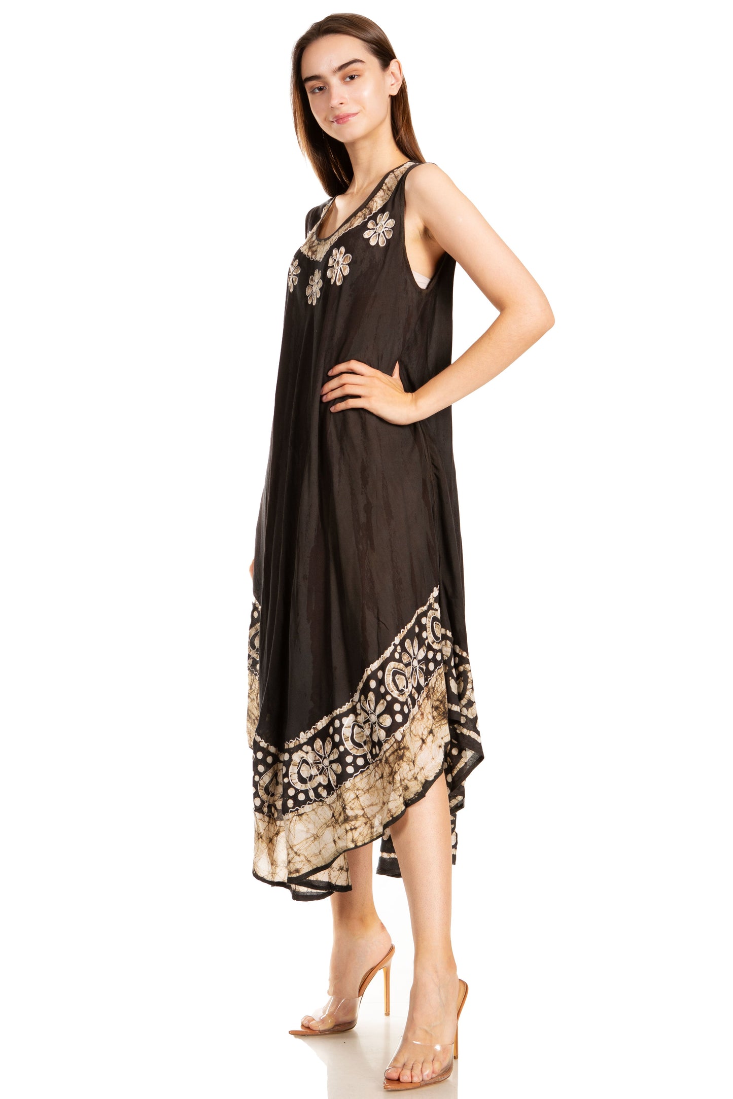 Sakkas Alexis Embroidered Long Sleeveless Floral Caftan Dress / Cover Up - Concordia Style Boutique