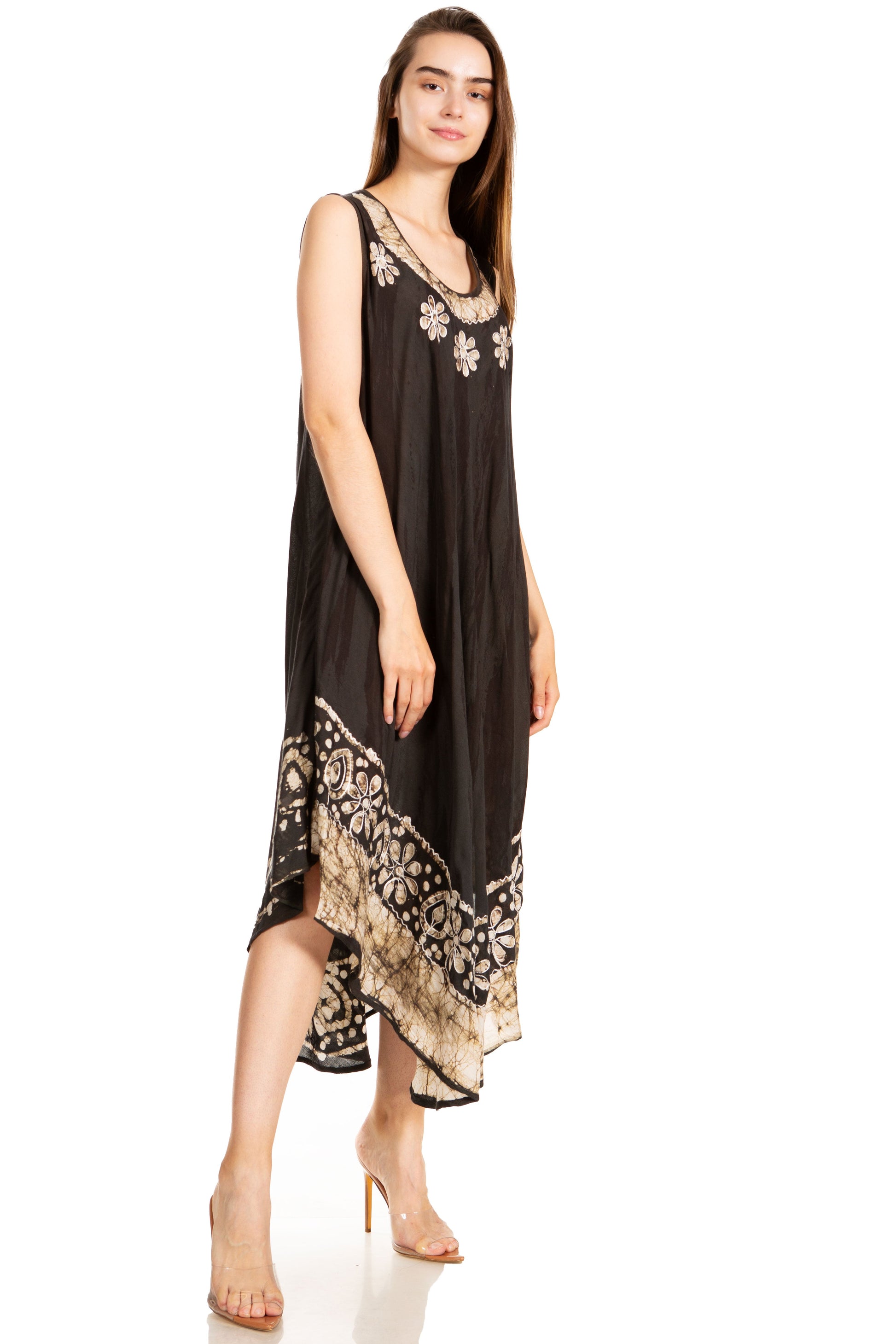 Sakkas Alexis Embroidered Long Sleeveless Floral Caftan Dress / Cover Up - Concordia Style Boutique