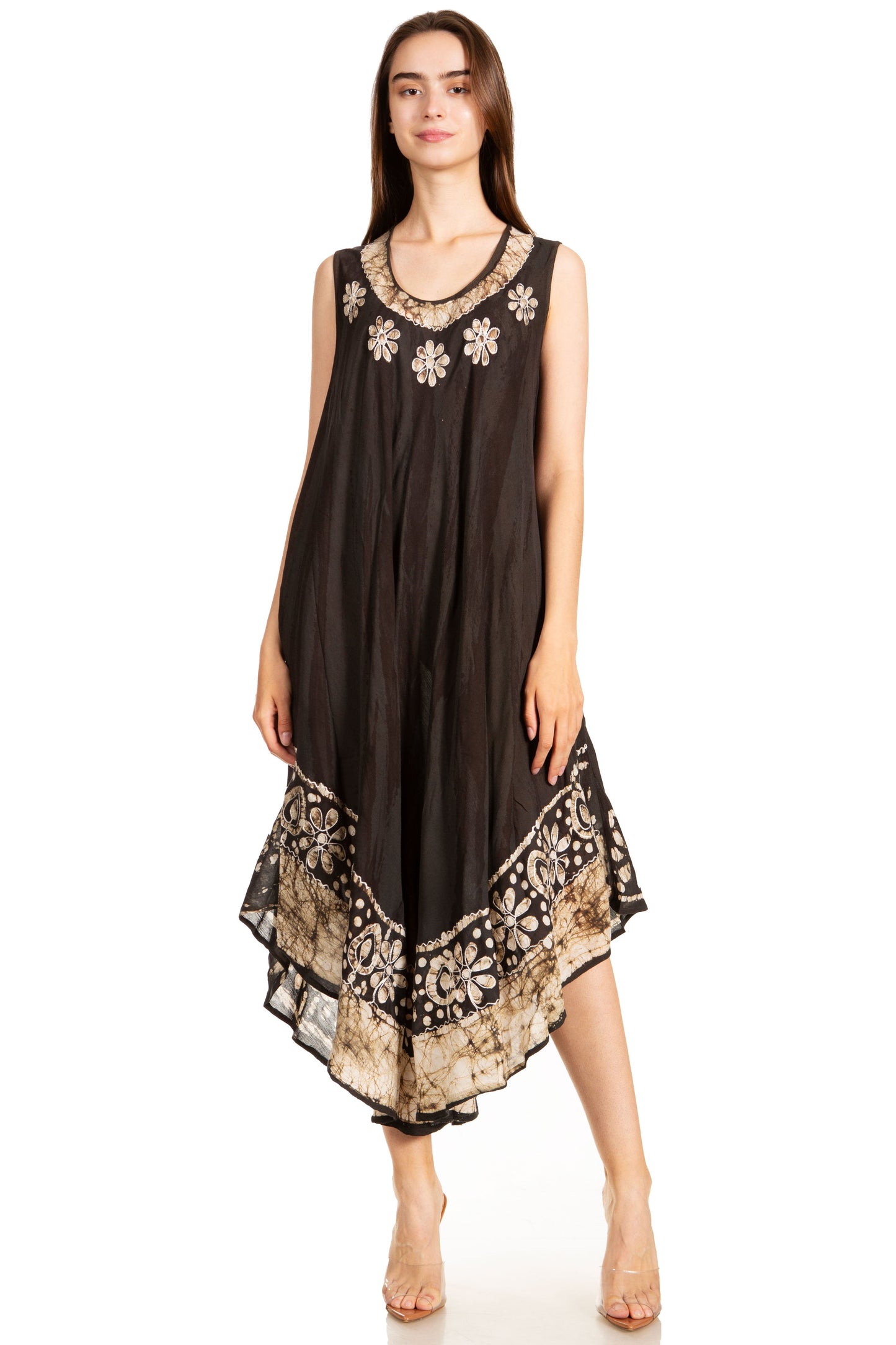 Sakkas Alexis Embroidered Long Sleeveless Floral Caftan Dress / Cover Up - Concordia Style Boutique
