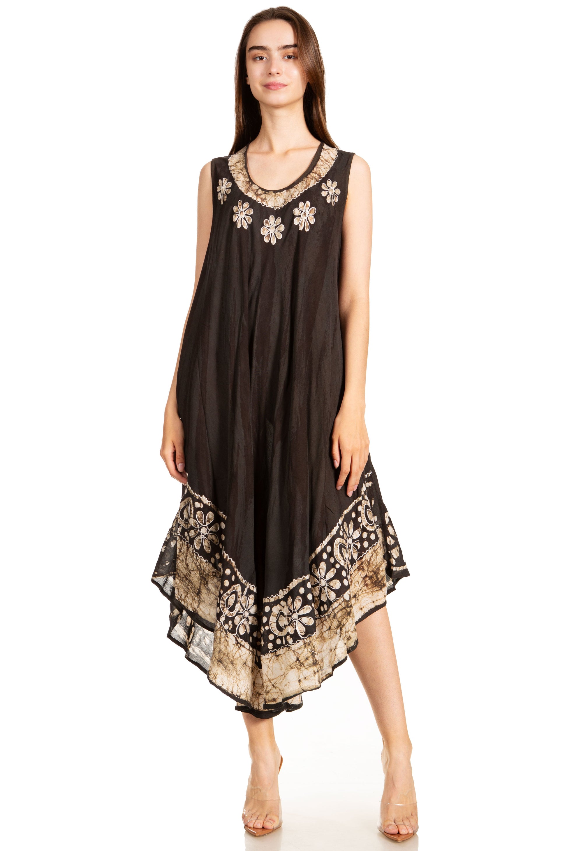 Sakkas Alexis Embroidered Long Sleeveless Floral Caftan Dress / Cover Up - Concordia Style Boutique