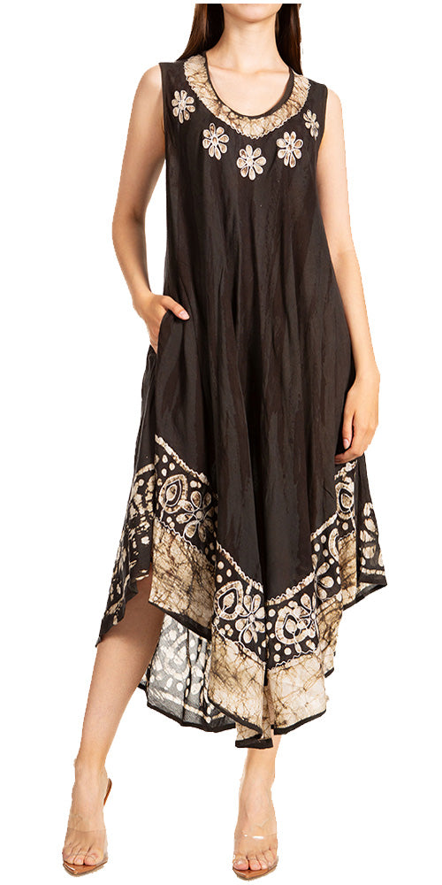 Sakkas Alexis Embroidered Long Sleeveless Floral Caftan Dress / Cover Up - Concordia Style Boutique
