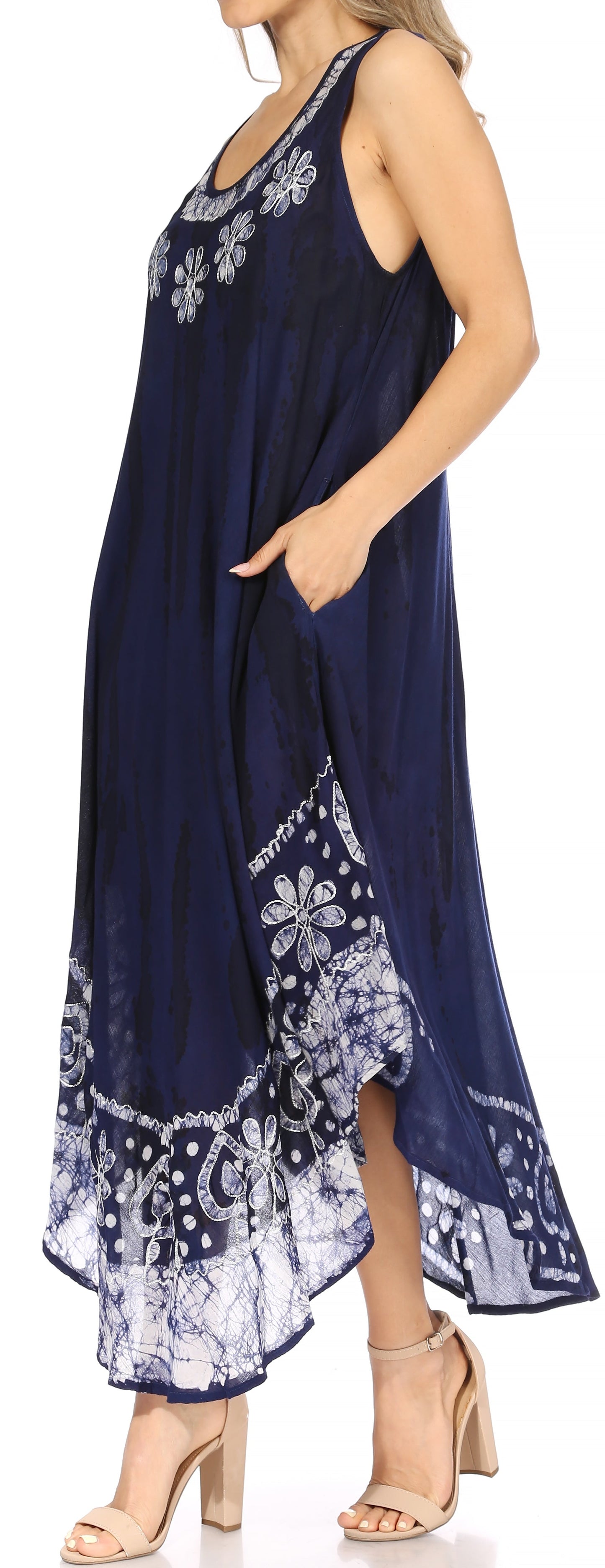 Sakkas Alexis Embroidered Long Sleeveless Floral Caftan Dress / Cover Up - Concordia Style Boutique