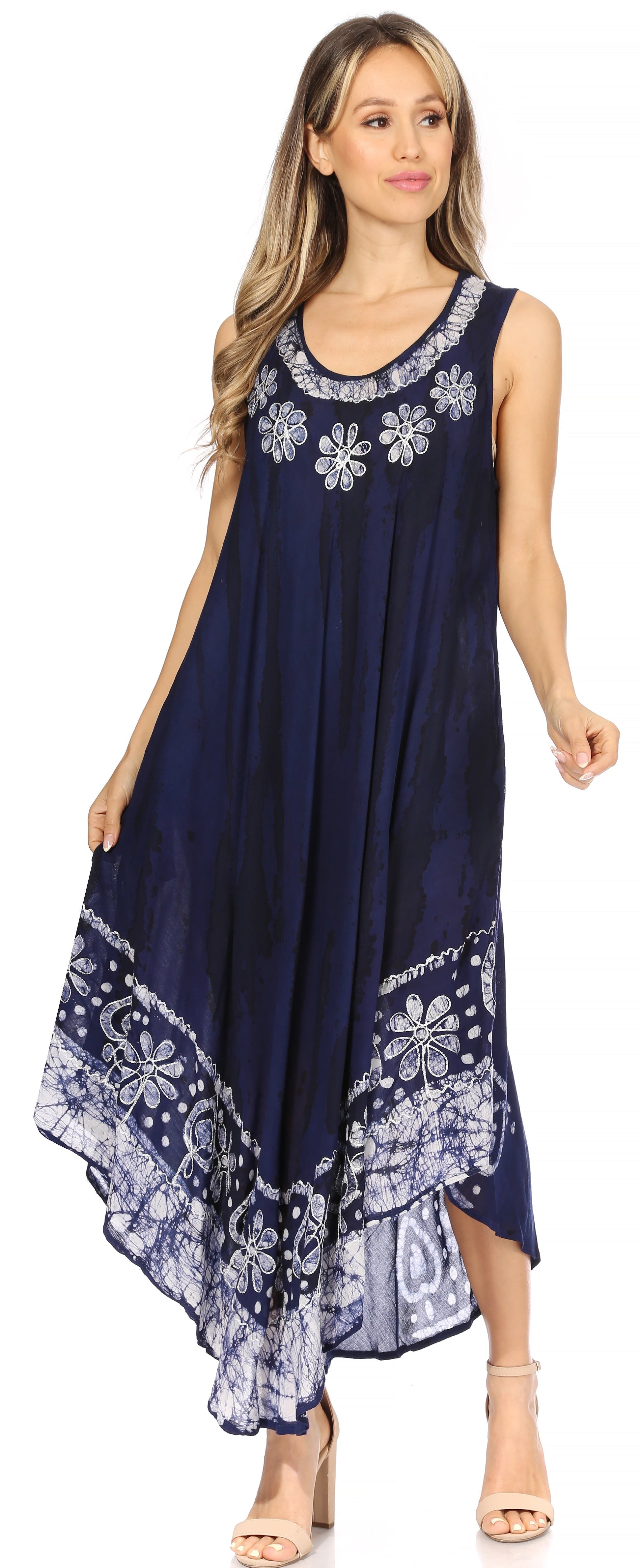 Sakkas Alexis Embroidered Long Sleeveless Floral Caftan Dress / Cover Up - Concordia Style Boutique