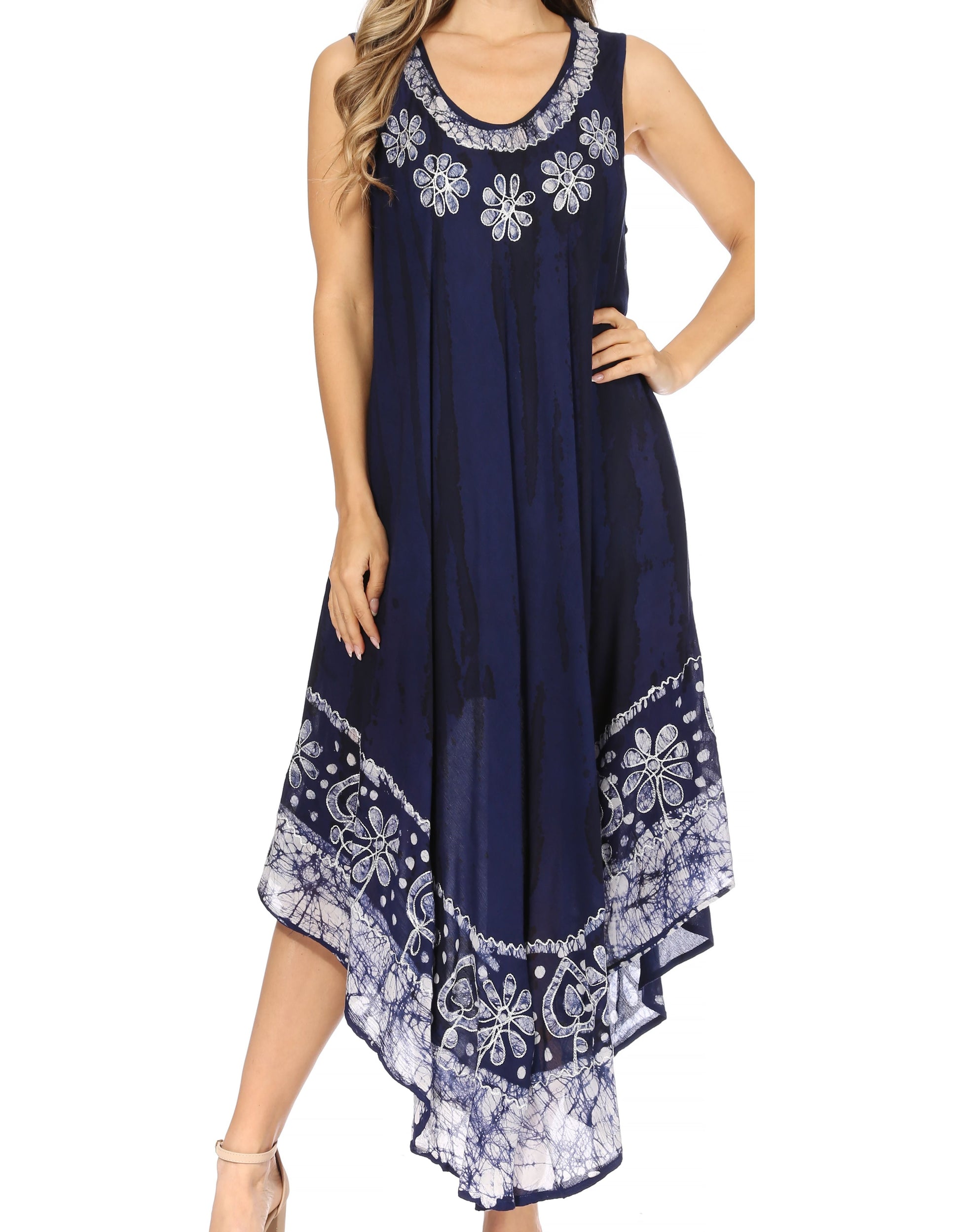 Sakkas Alexis Embroidered Long Sleeveless Floral Caftan Dress / Cover Up - Concordia Style Boutique