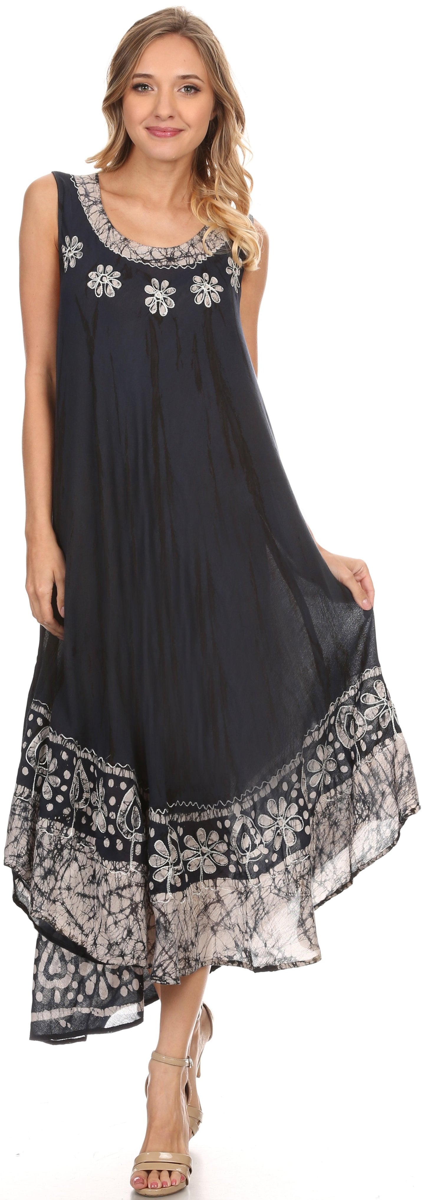 Sakkas Alexis Embroidered Long Sleeveless Floral Caftan Dress / Cover Up - Concordia Style Boutique