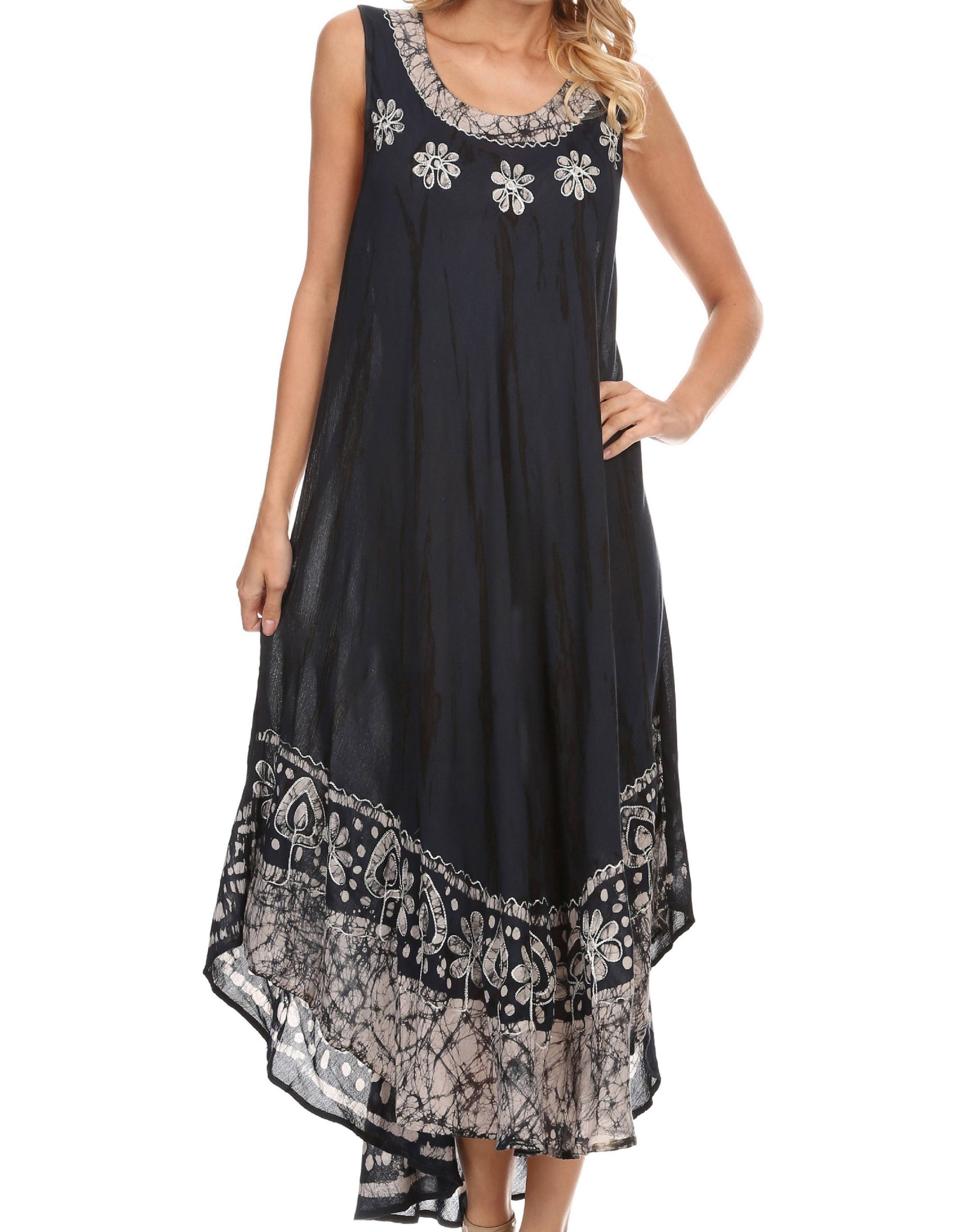 Sakkas Alexis Embroidered Long Sleeveless Floral Caftan Dress / Cover Up - Concordia Style Boutique