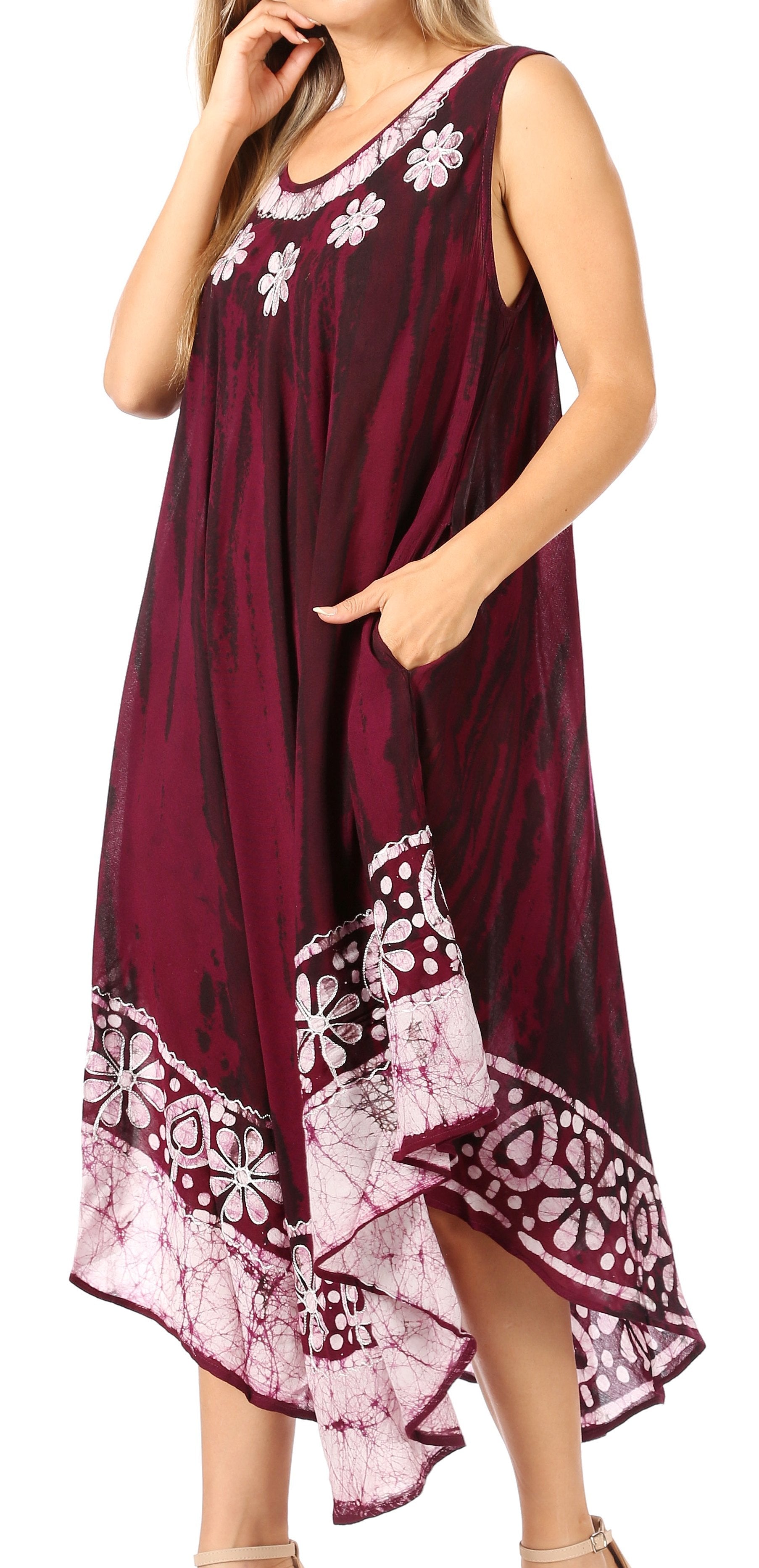 Sakkas Alexis Embroidered Long Sleeveless Floral Caftan Dress / Cover Up - Concordia Style Boutique
