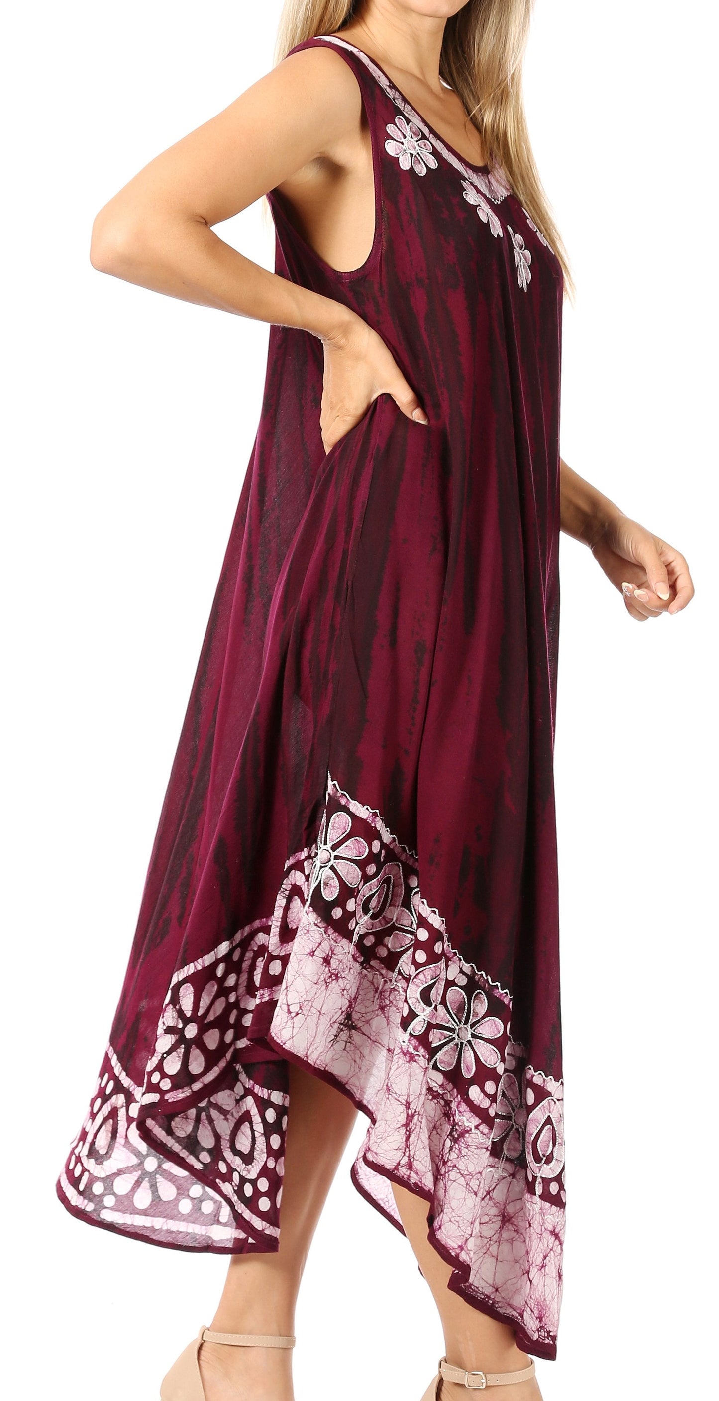 Sakkas Alexis Embroidered Long Sleeveless Floral Caftan Dress / Cover Up - Concordia Style Boutique