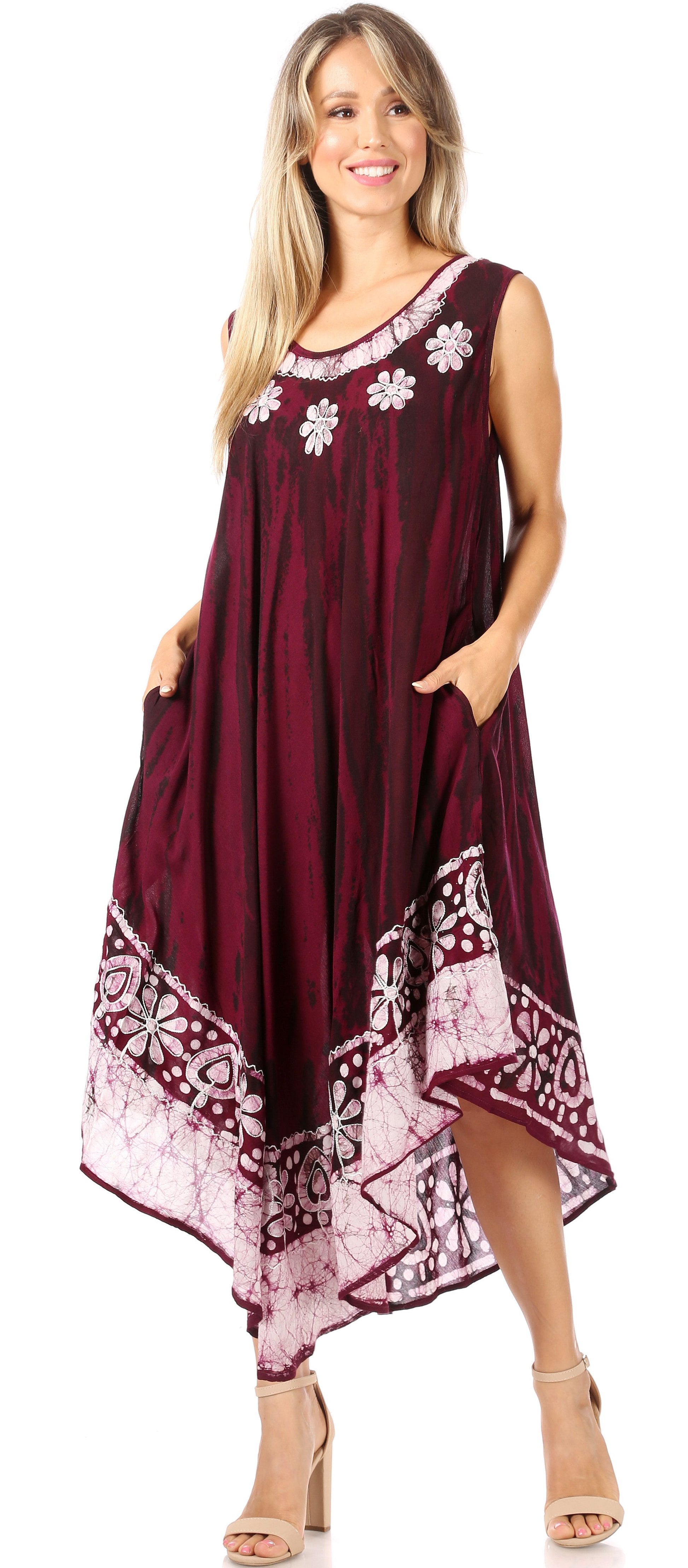 Sakkas Alexis Embroidered Long Sleeveless Floral Caftan Dress / Cover Up - Concordia Style Boutique
