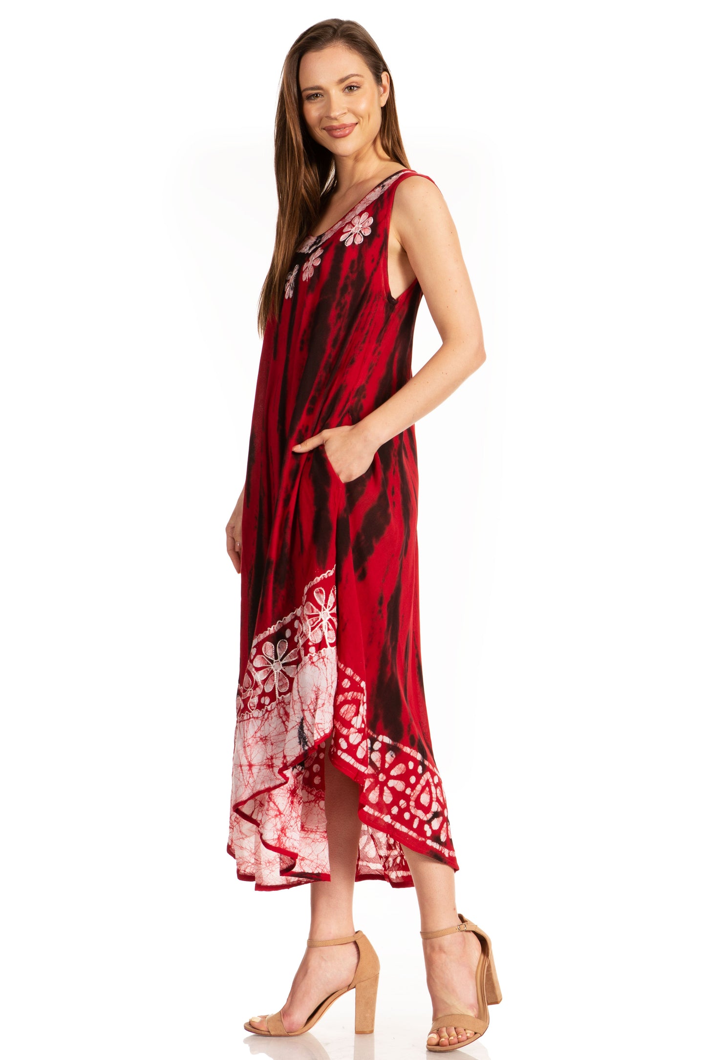 Sakkas Alexis Embroidered Long Sleeveless Floral Caftan Dress / Cover Up - Concordia Style Boutique