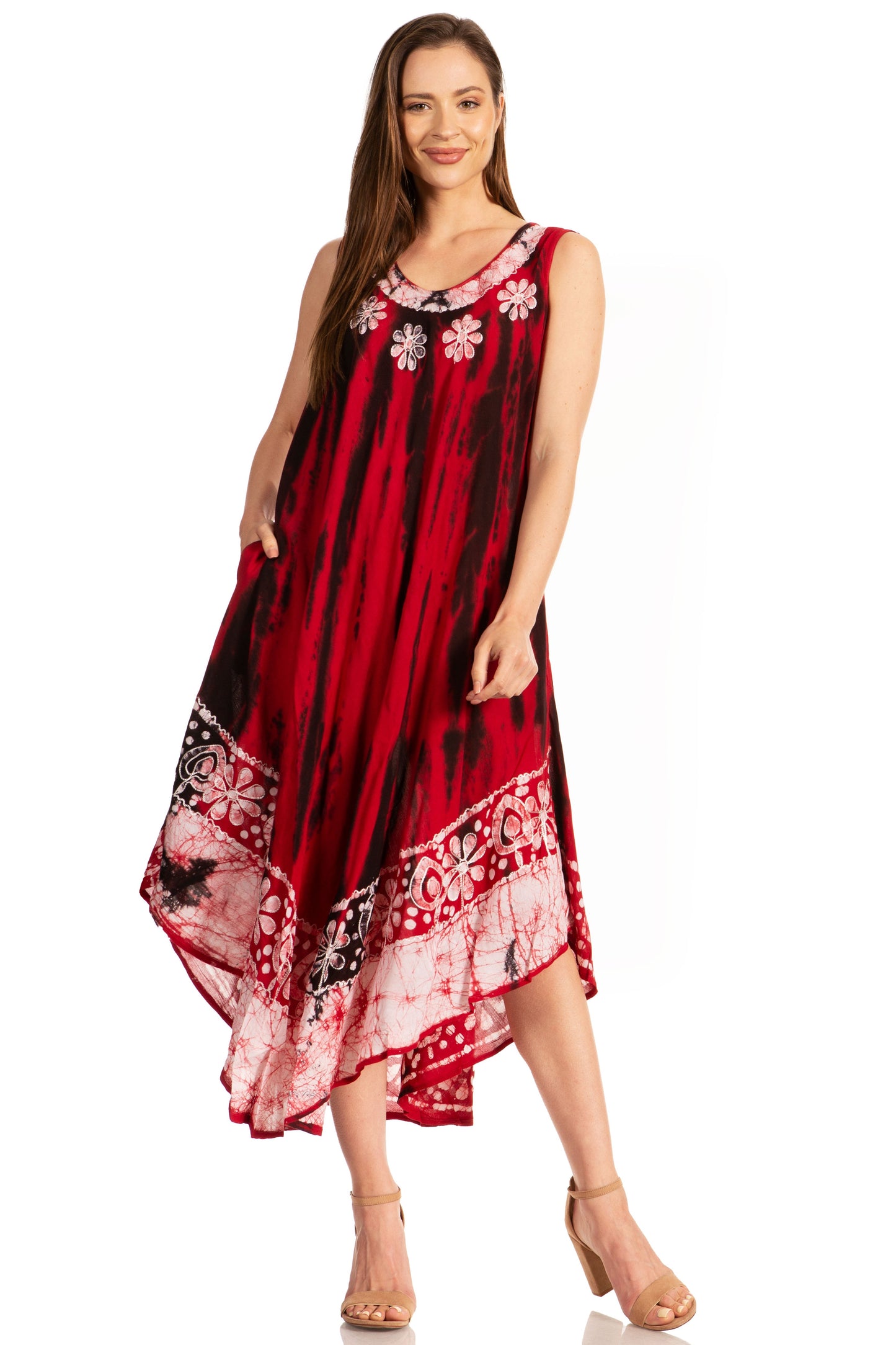 Sakkas Alexis Embroidered Long Sleeveless Floral Caftan Dress / Cover Up - Concordia Style Boutique