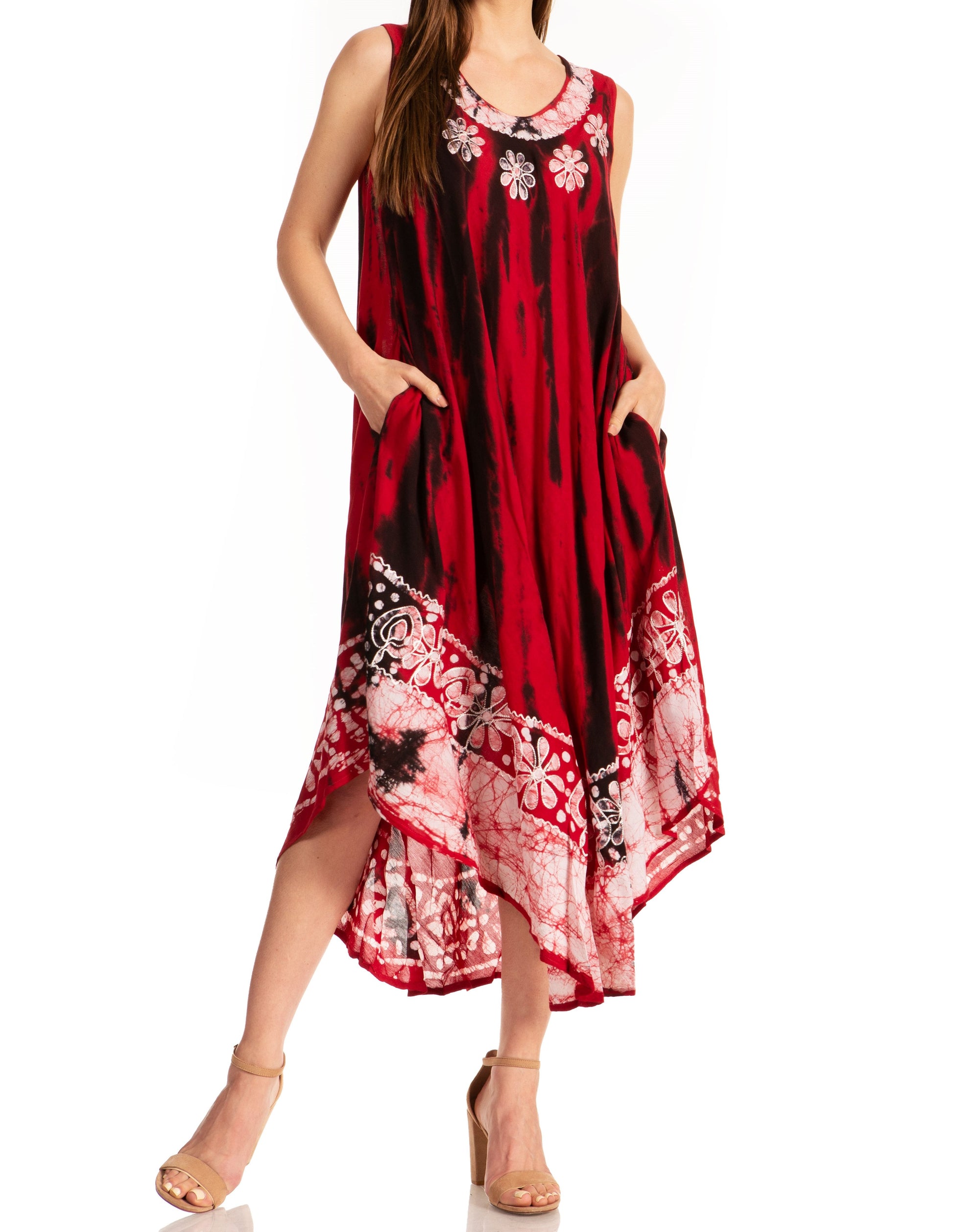 Sakkas Alexis Embroidered Long Sleeveless Floral Caftan Dress / Cover Up - Concordia Style Boutique