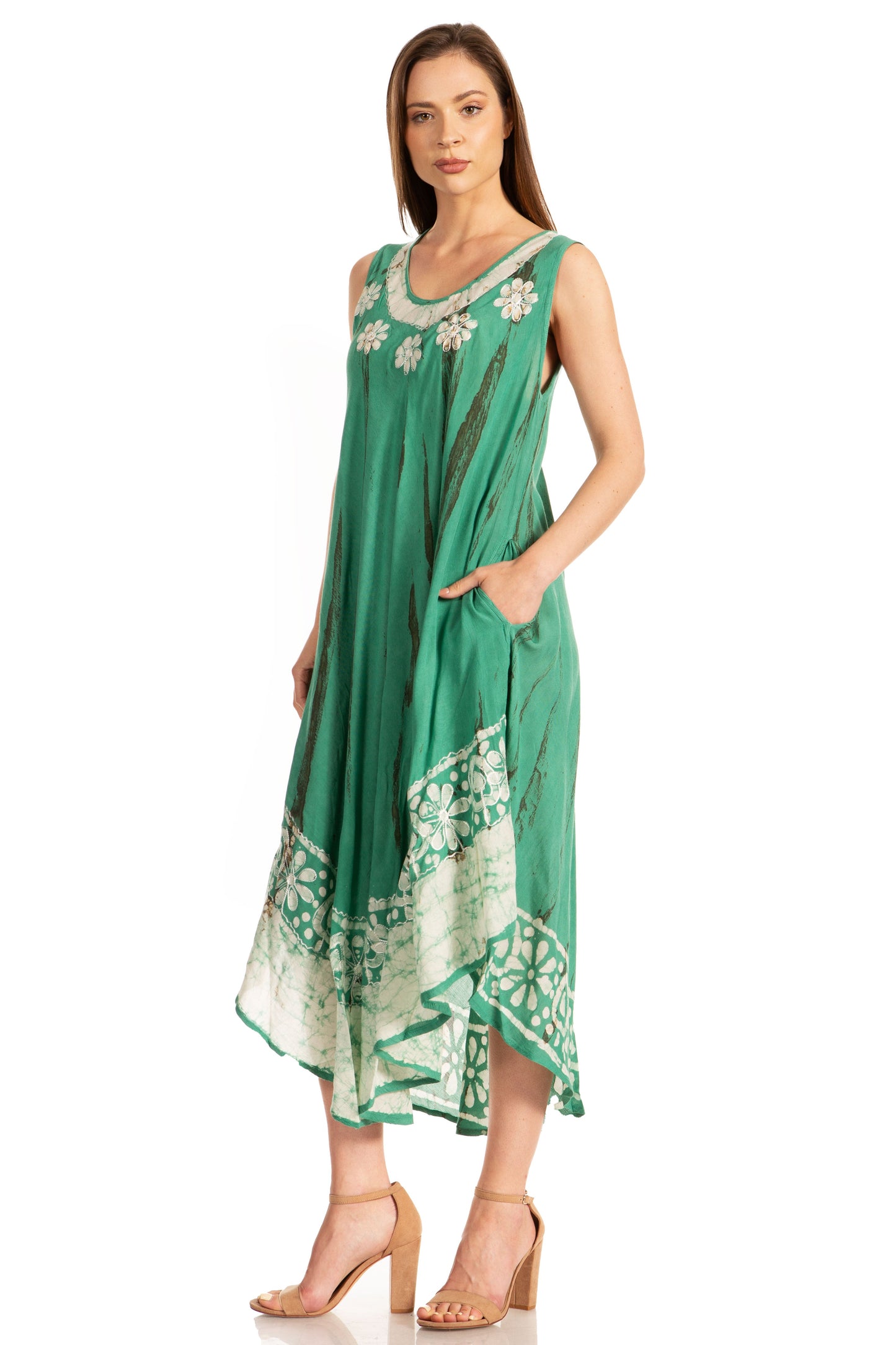 Sakkas Alexis Embroidered Long Sleeveless Floral Caftan Dress / Cover Up - Concordia Style Boutique