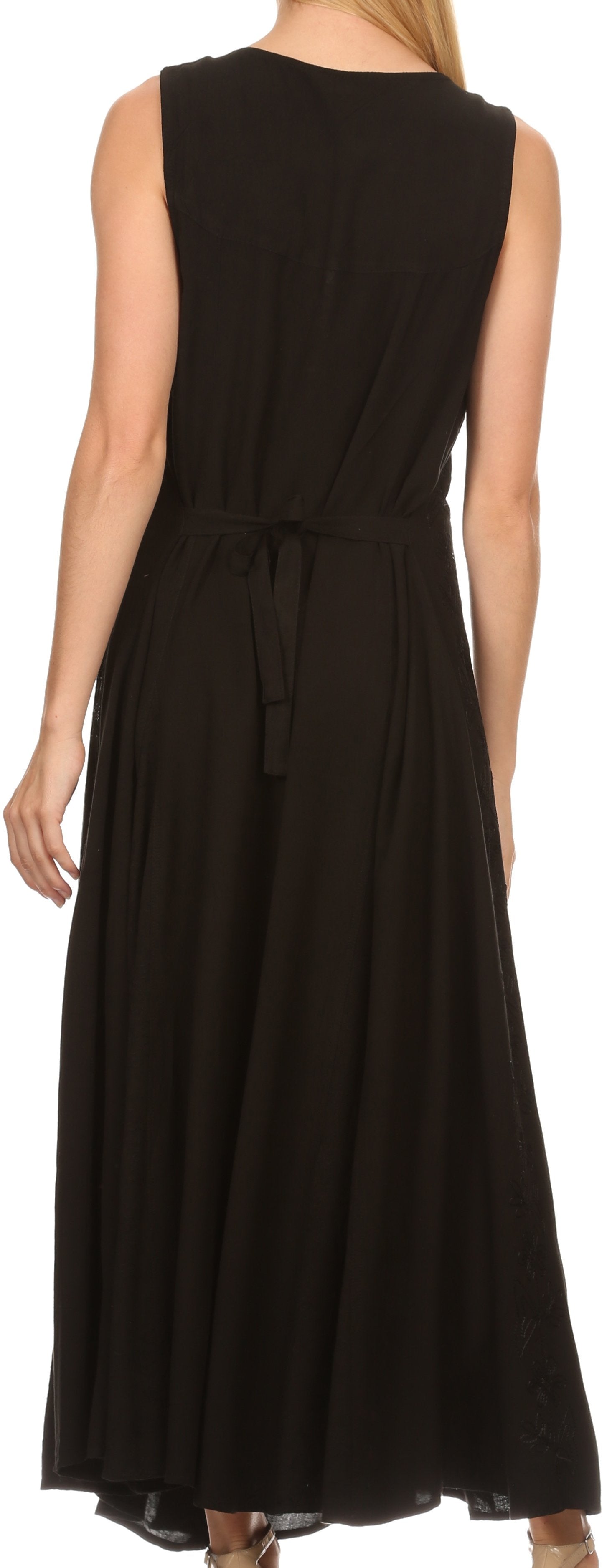 Sakkas Maya Floral Embroidered Sleeveless Button Up Rayon Dress - Concordia Style Boutique