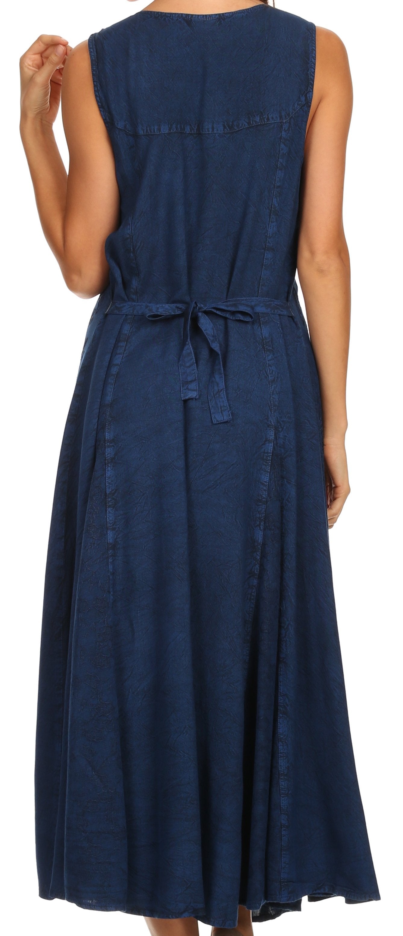 Sakkas Maya Floral Embroidered Sleeveless Button Up Rayon Dress - Concordia Style Boutique