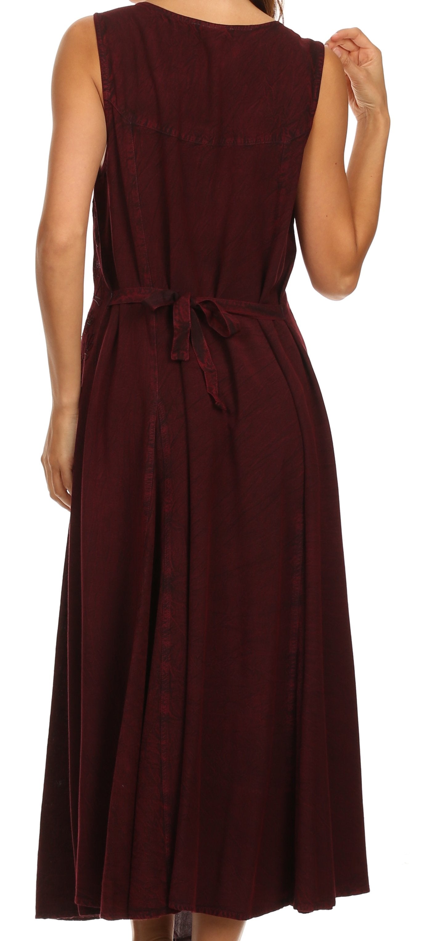 Sakkas Maya Floral Embroidered Sleeveless Button Up Rayon Dress - Concordia Style Boutique