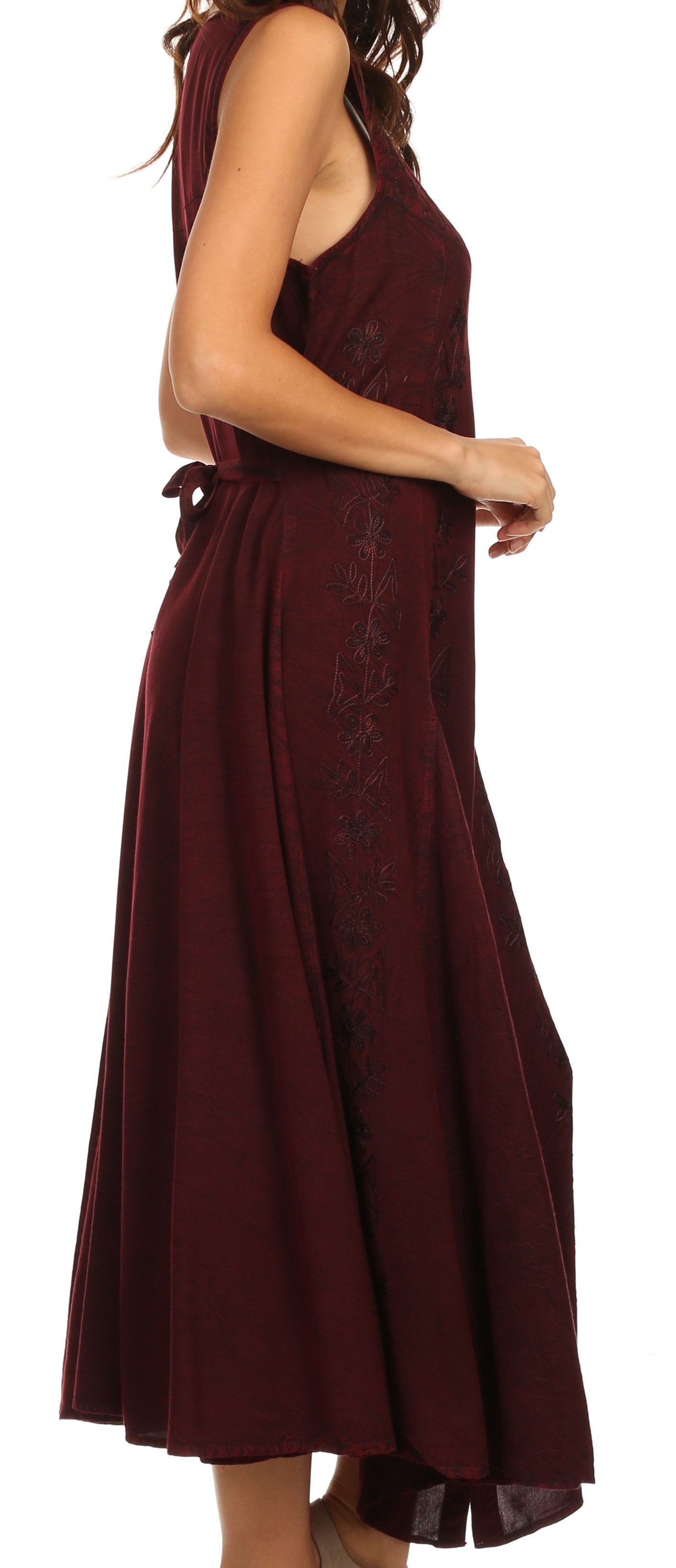 Sakkas Maya Floral Embroidered Sleeveless Button Up Rayon Dress - Concordia Style Boutique