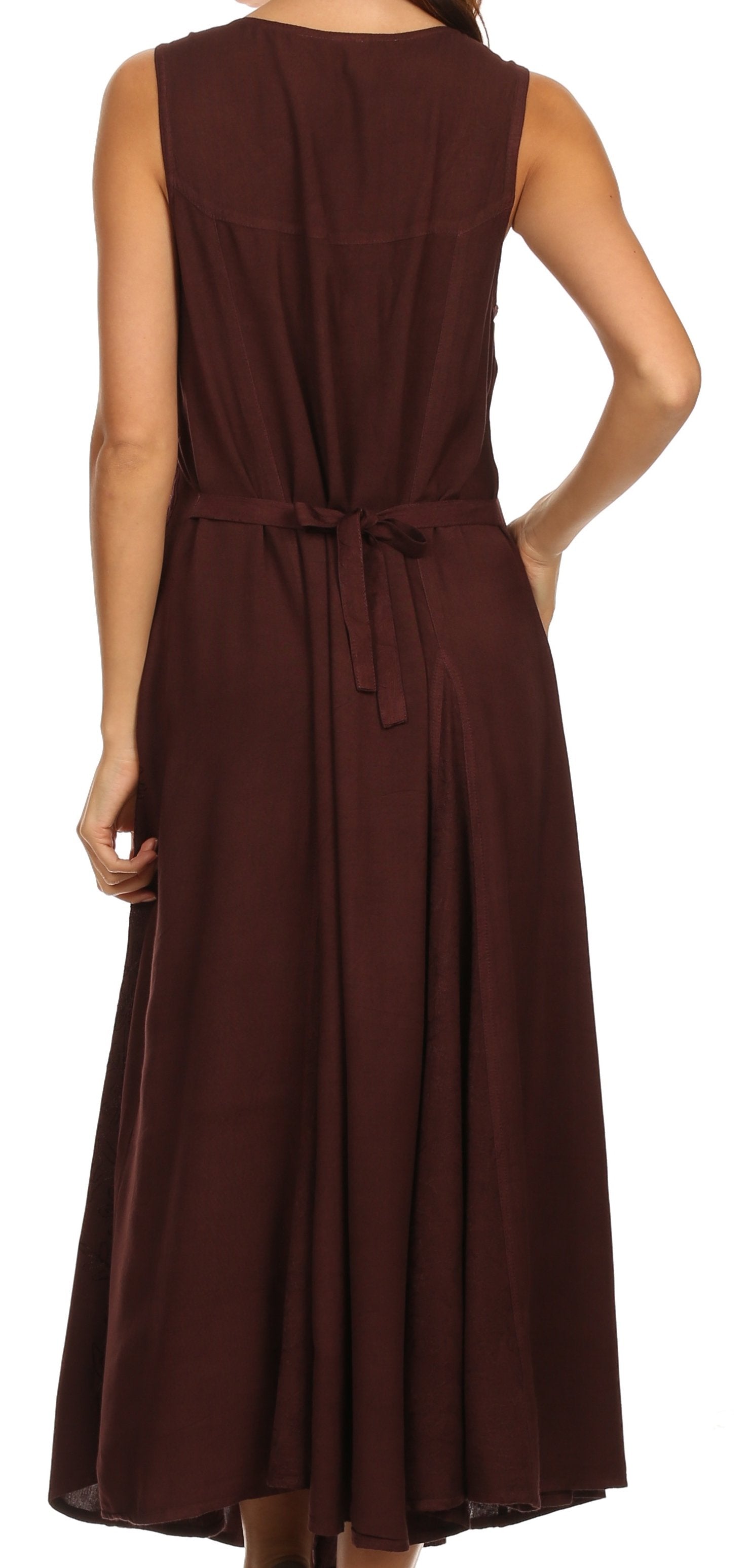 Sakkas Maya Floral Embroidered Sleeveless Button Up Rayon Dress - Concordia Style Boutique