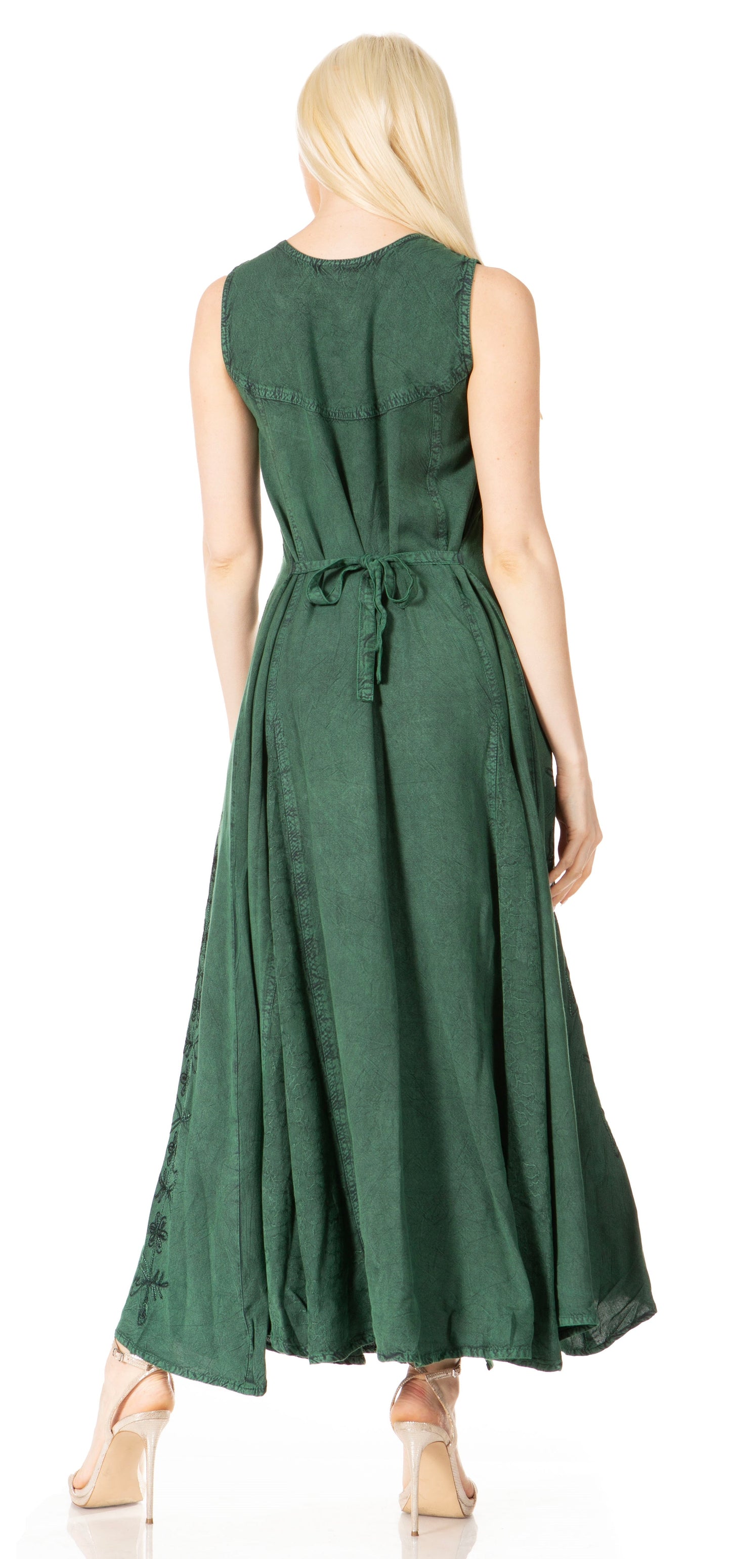 Sakkas Maya Floral Embroidered Sleeveless Button Up Rayon Dress - Concordia Style Boutique