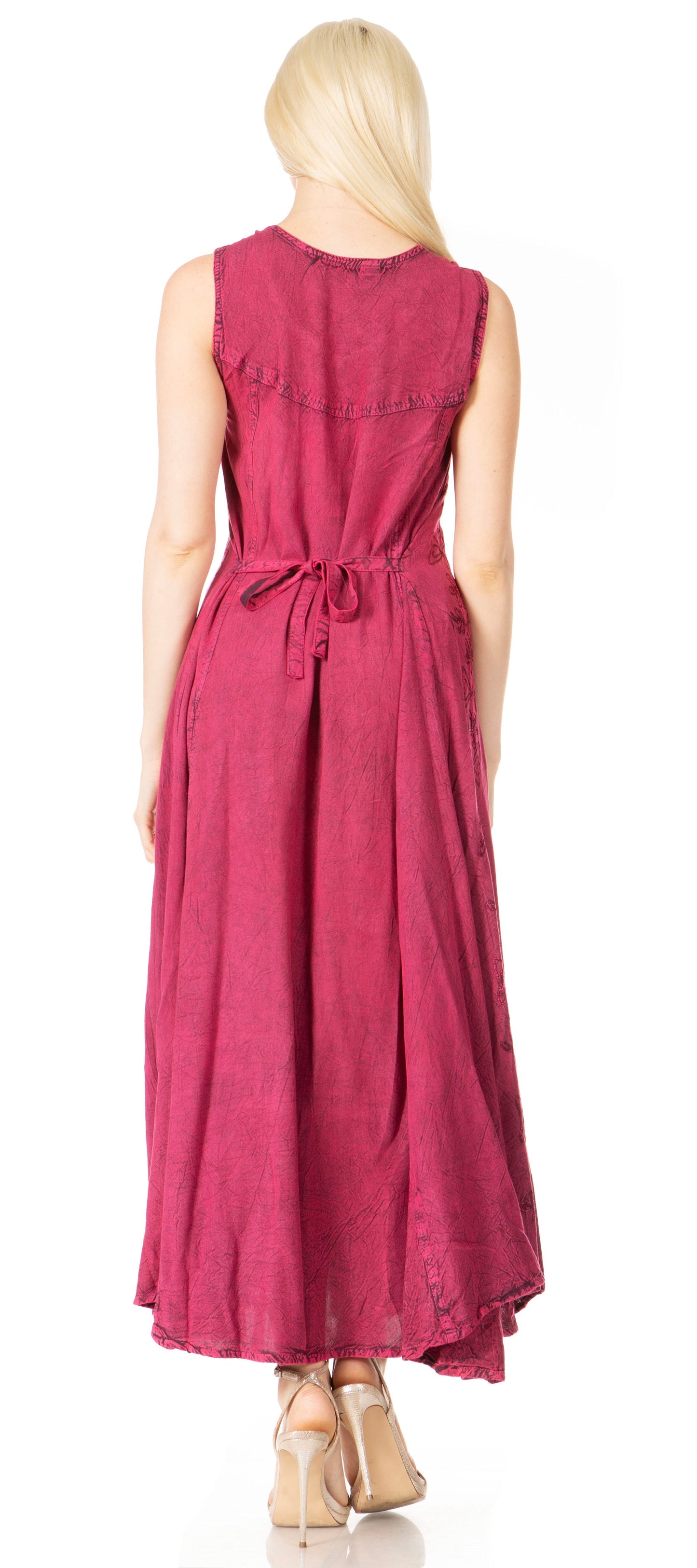 Sakkas Maya Floral Embroidered Sleeveless Button Up Rayon Dress - Concordia Style Boutique