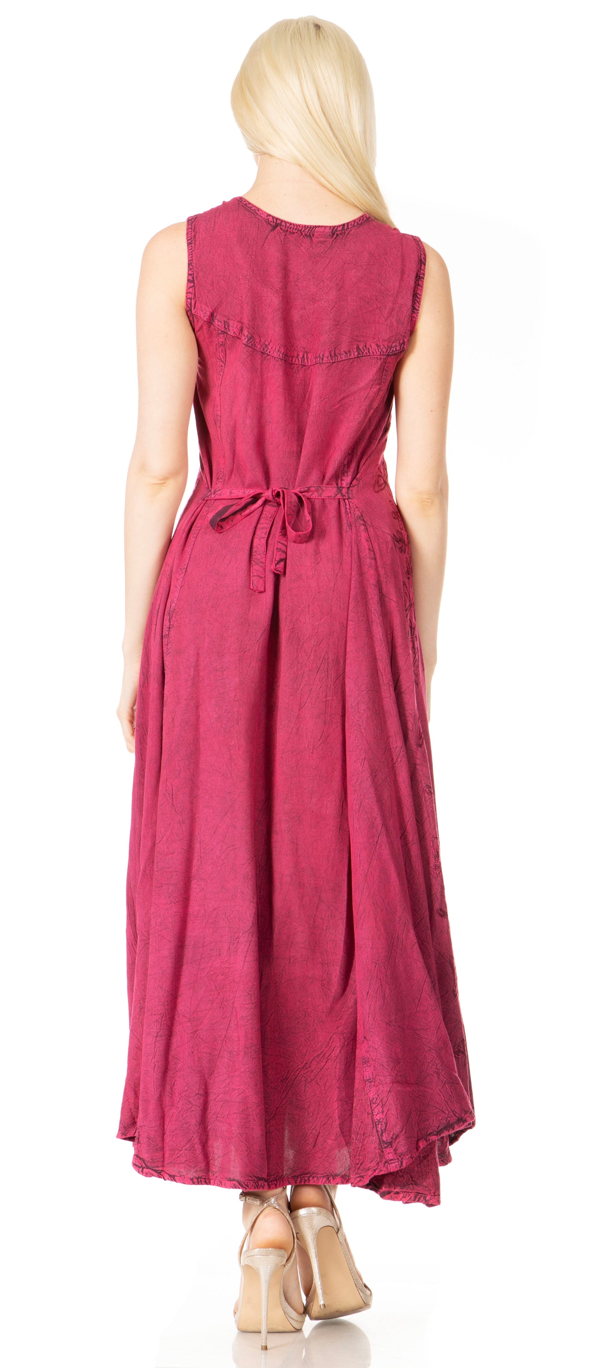 Sakkas Maya Floral Embroidered Sleeveless Button Up Rayon Dress - Concordia Style Boutique