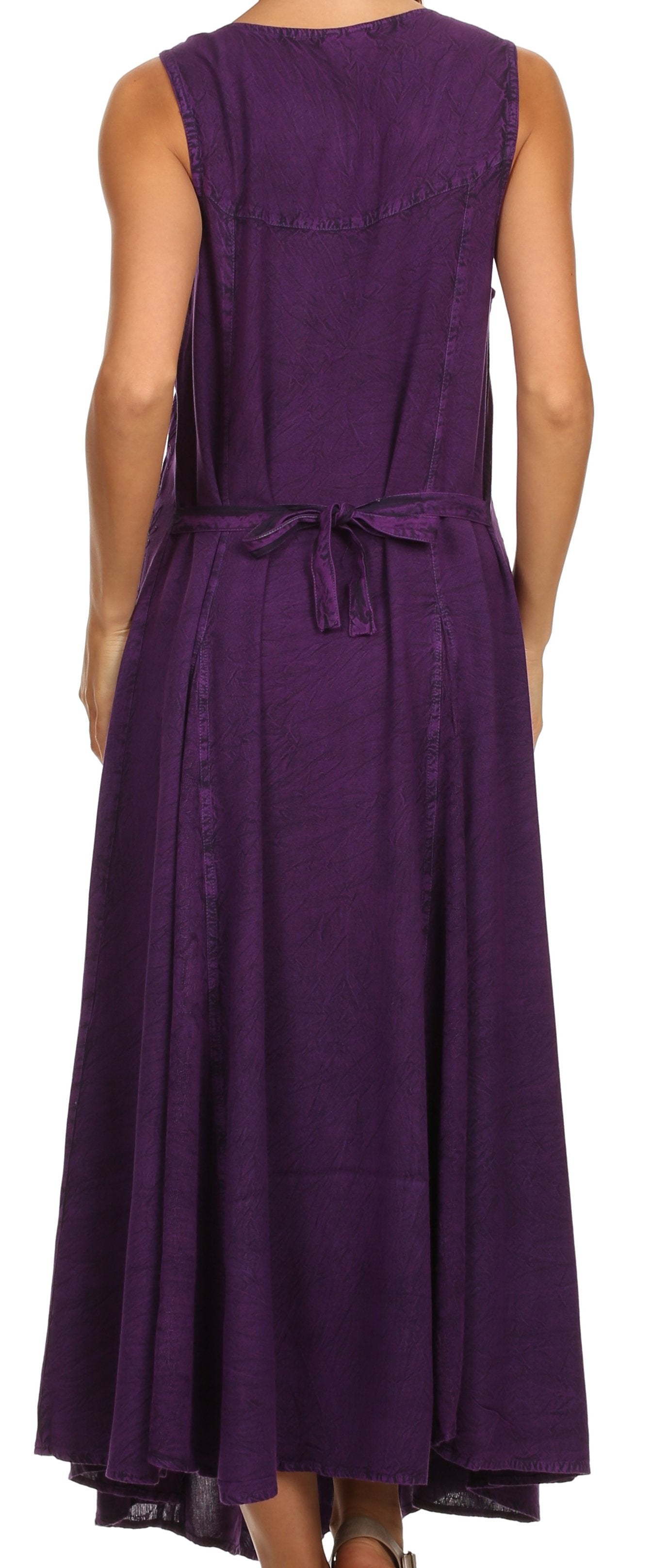 Sakkas Maya Floral Embroidered Sleeveless Button Up Rayon Dress - Concordia Style Boutique