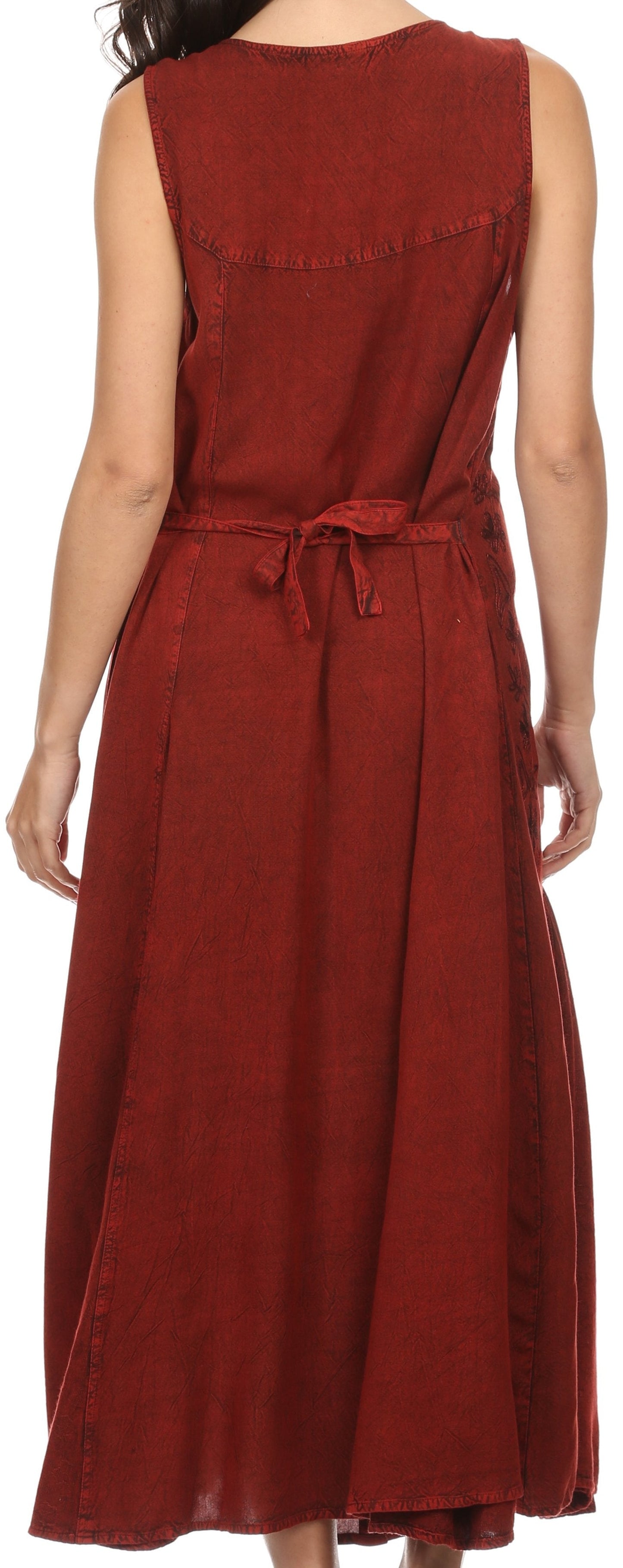 Sakkas Maya Floral Embroidered Sleeveless Button Up Rayon Dress - Concordia Style Boutique