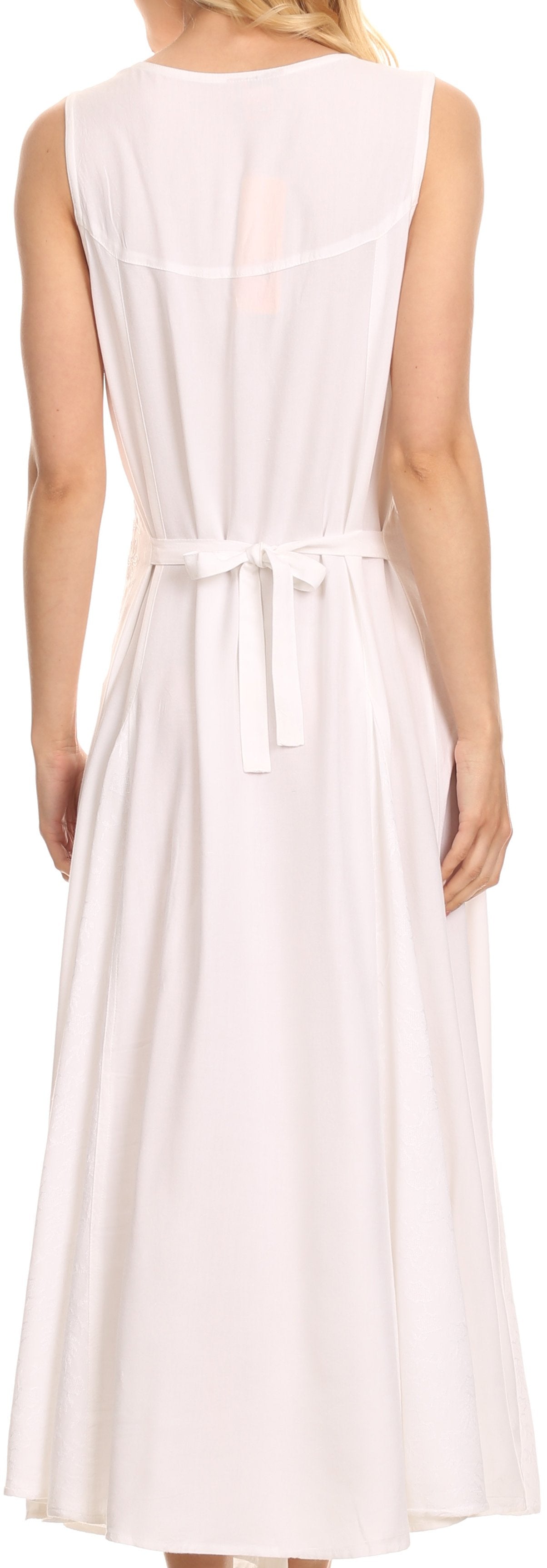 Sakkas Maya Floral Embroidered Sleeveless Button Up Rayon Dress - Concordia Style Boutique