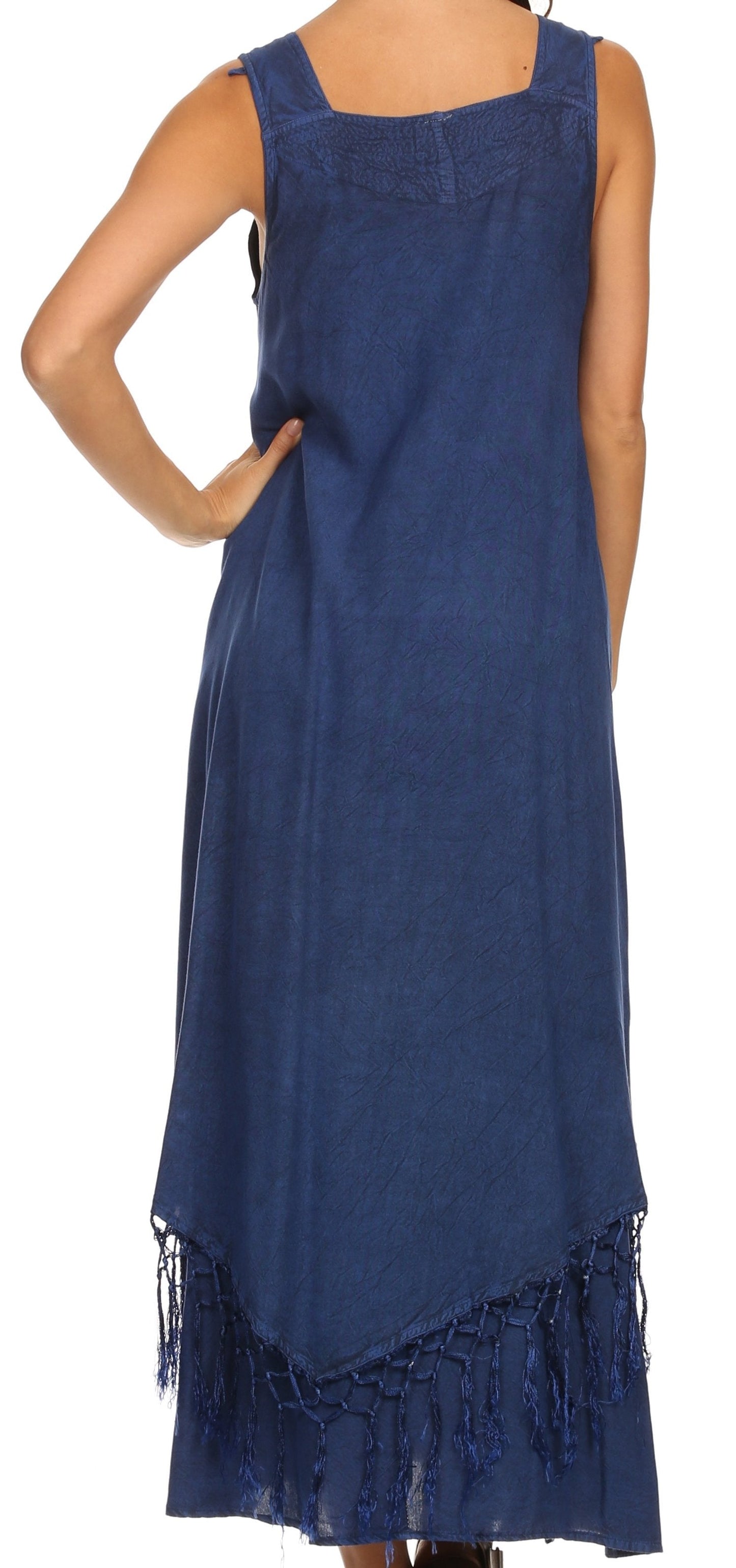 Sakkas Emma Relaxed Fit Scoop Neck Double Layered with Fringe Tank Dress - Concordia Style Boutique
