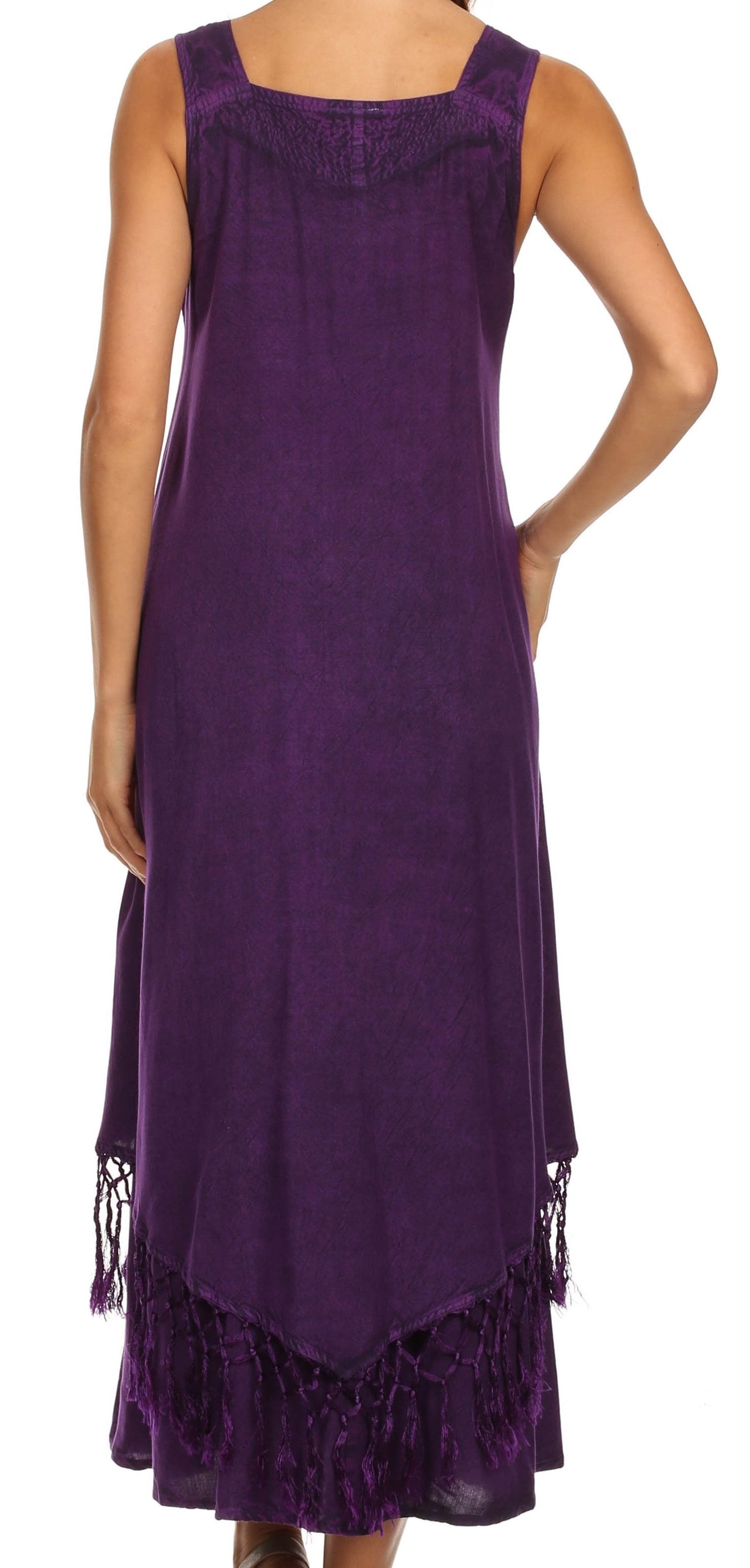 Sakkas Emma Relaxed Fit Scoop Neck Double Layered with Fringe Tank Dress - Concordia Style Boutique