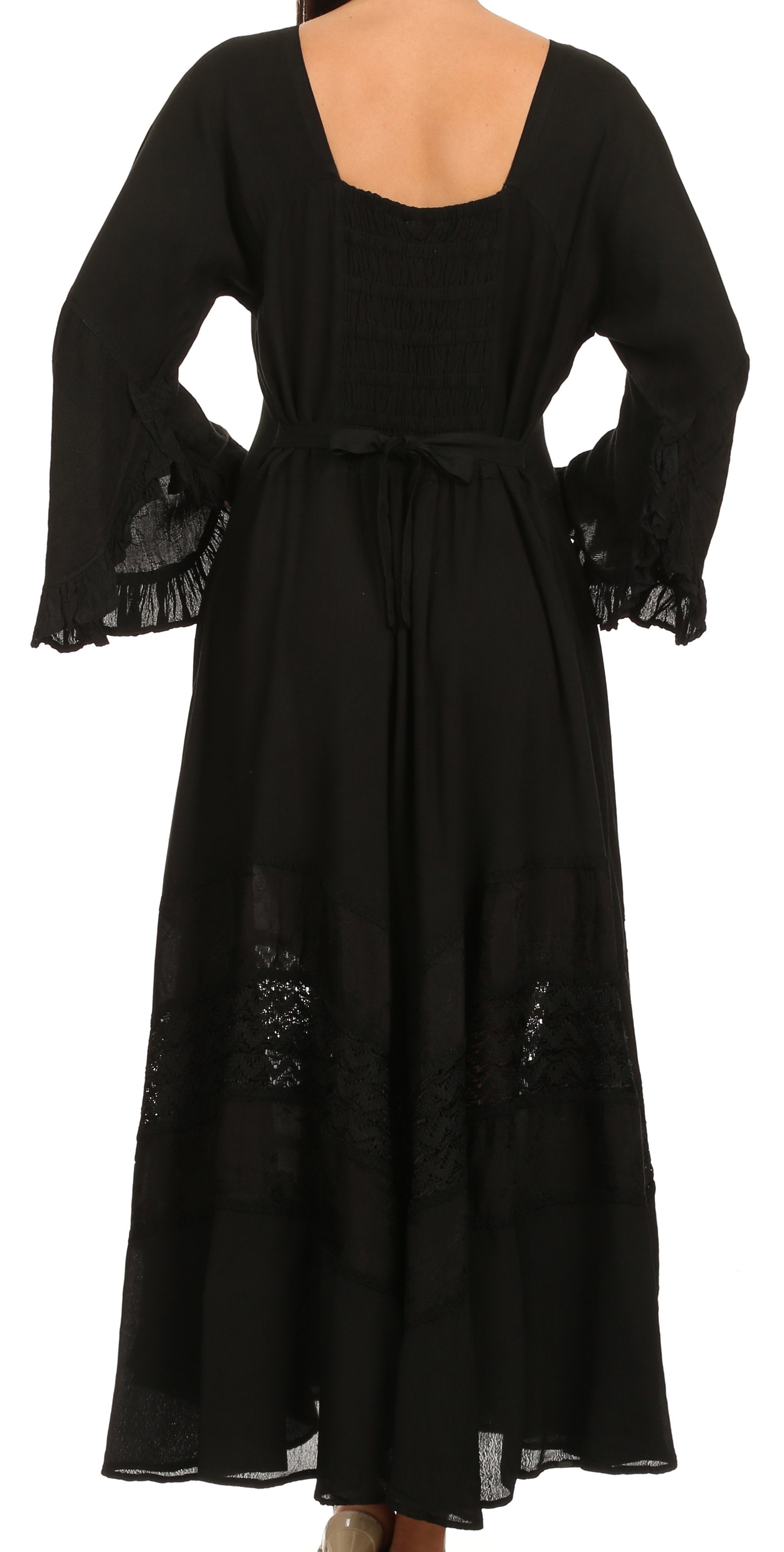 Sakkas Mirabel Stonewashed Corset Style Floral Emboridery Kimono Sleeve Dress - Concordia Style Boutique