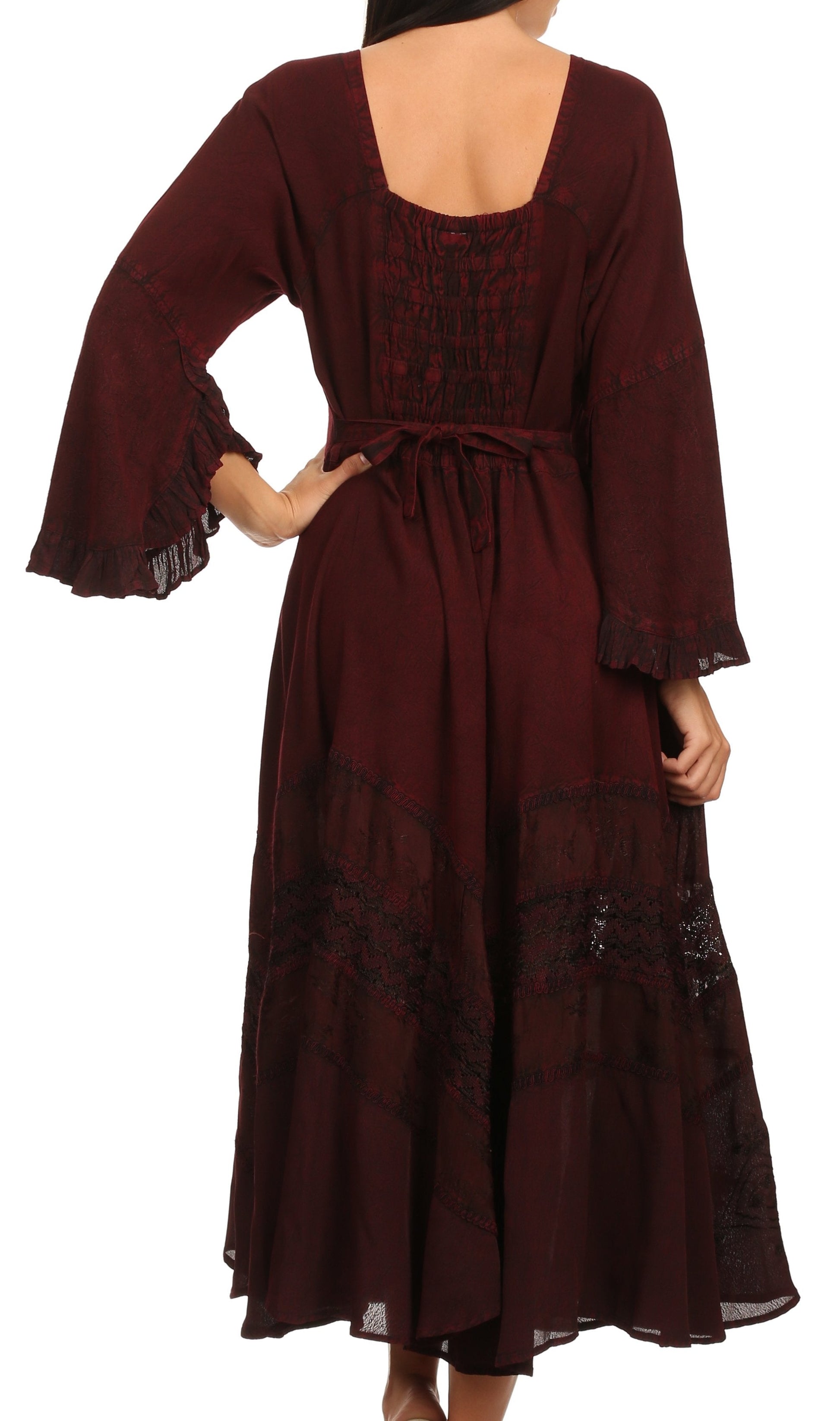 Sakkas Mirabel Stonewashed Corset Style Floral Emboridery Kimono Sleeve Dress - Concordia Style Boutique