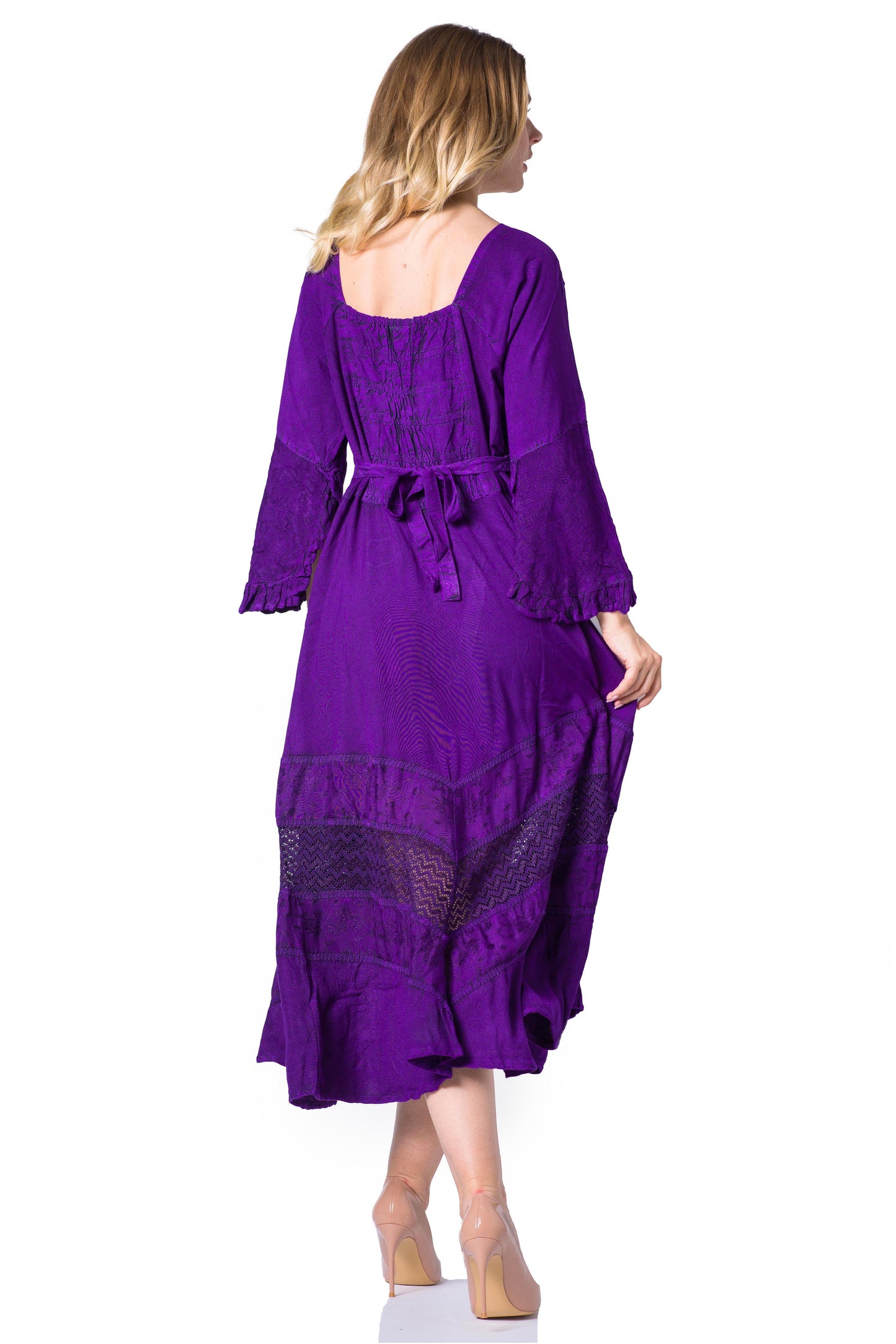 Sakkas Mirabel Stonewashed Corset Style Floral Emboridery Kimono Sleeve Dress - Concordia Style Boutique