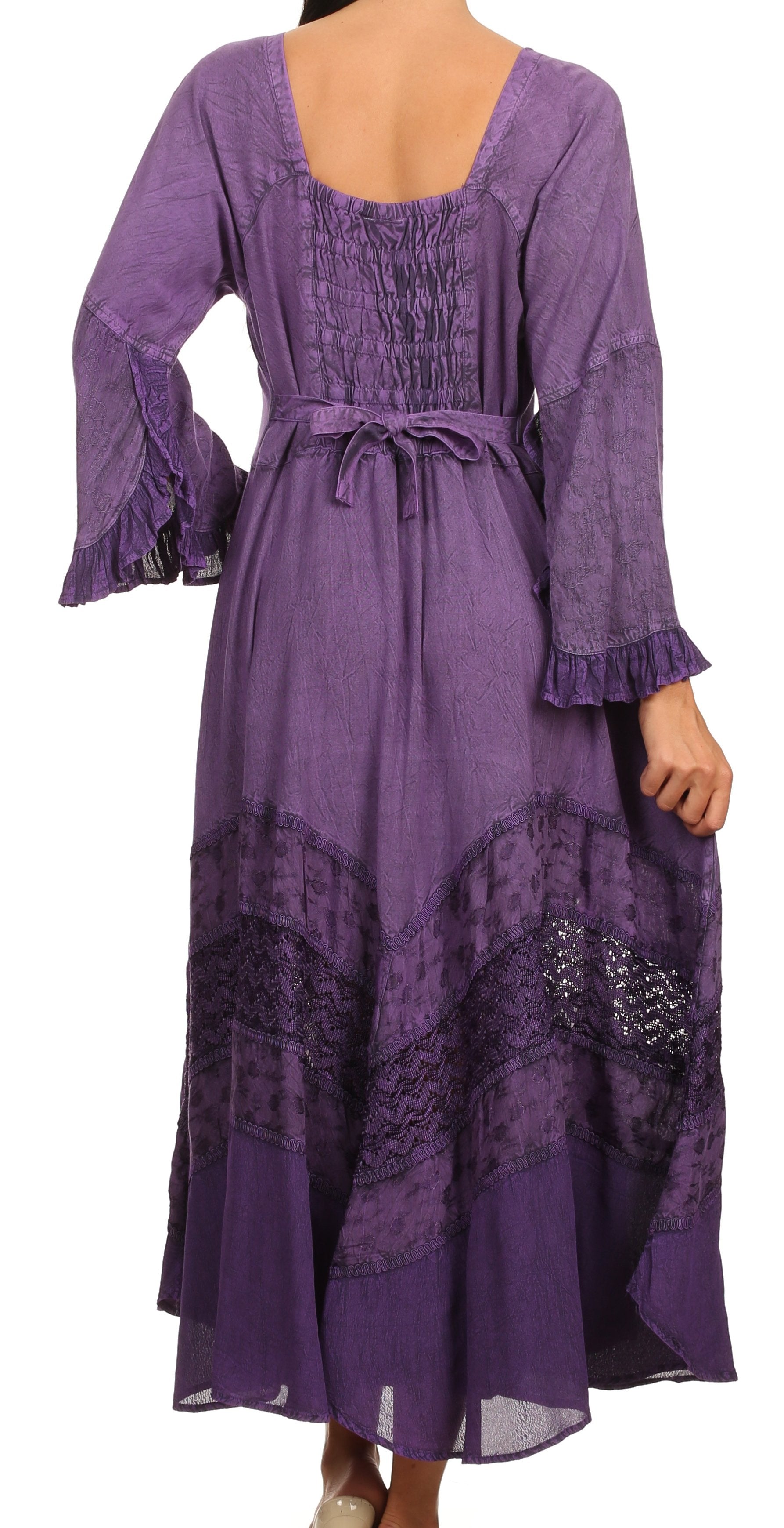Sakkas Mirabel Stonewashed Corset Style Floral Emboridery Kimono Sleeve Dress - Concordia Style Boutique
