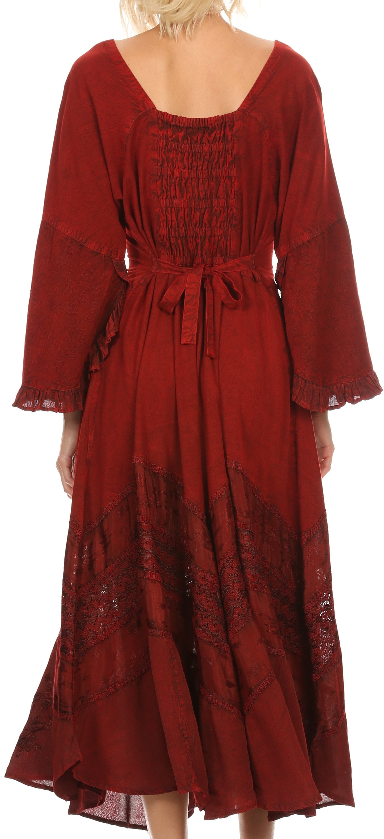 Sakkas Mirabel Stonewashed Corset Style Floral Emboridery Kimono Sleeve Dress - Concordia Style Boutique