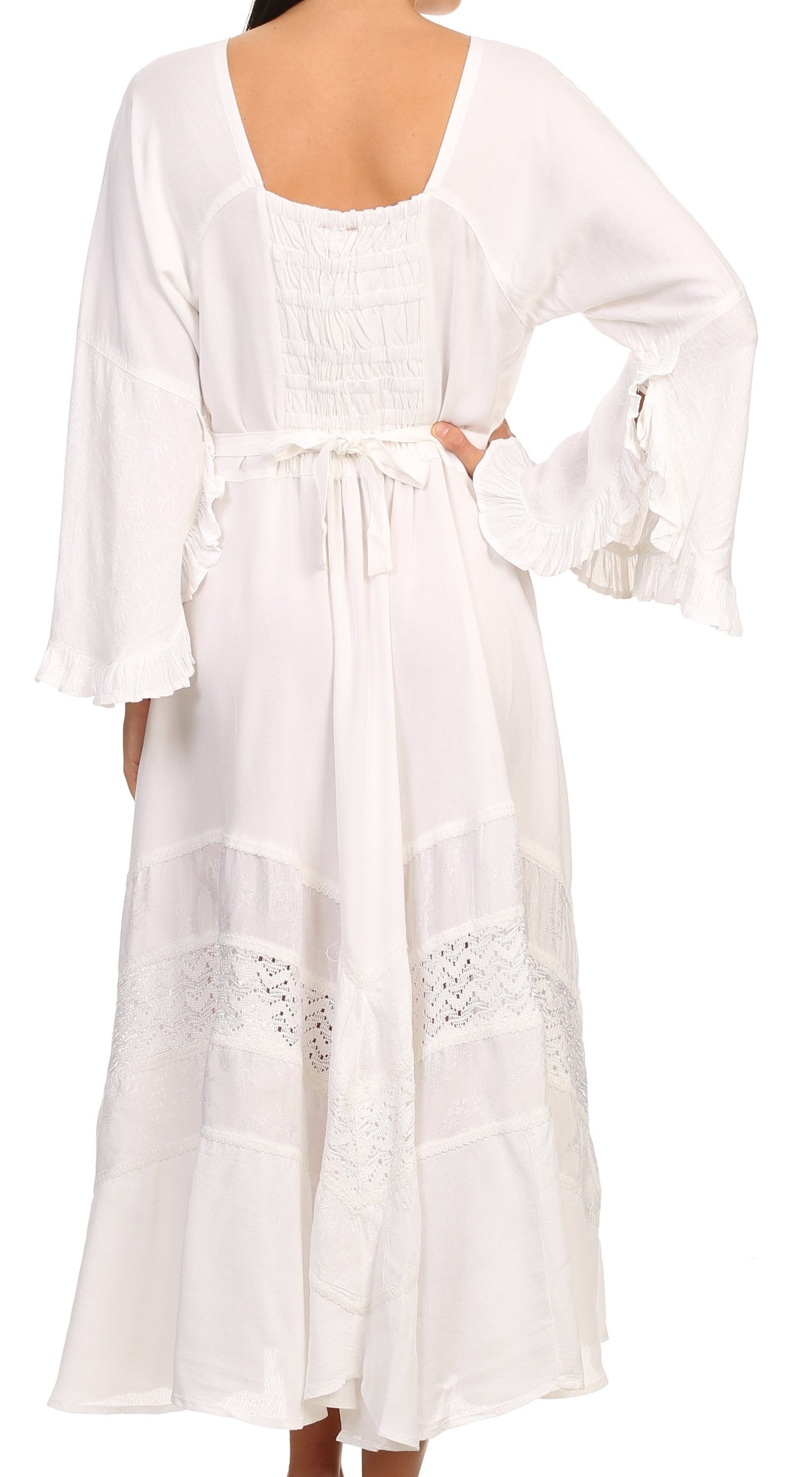 Sakkas Mirabel Stonewashed Corset Style Floral Emboridery Kimono Sleeve Dress - Concordia Style Boutique