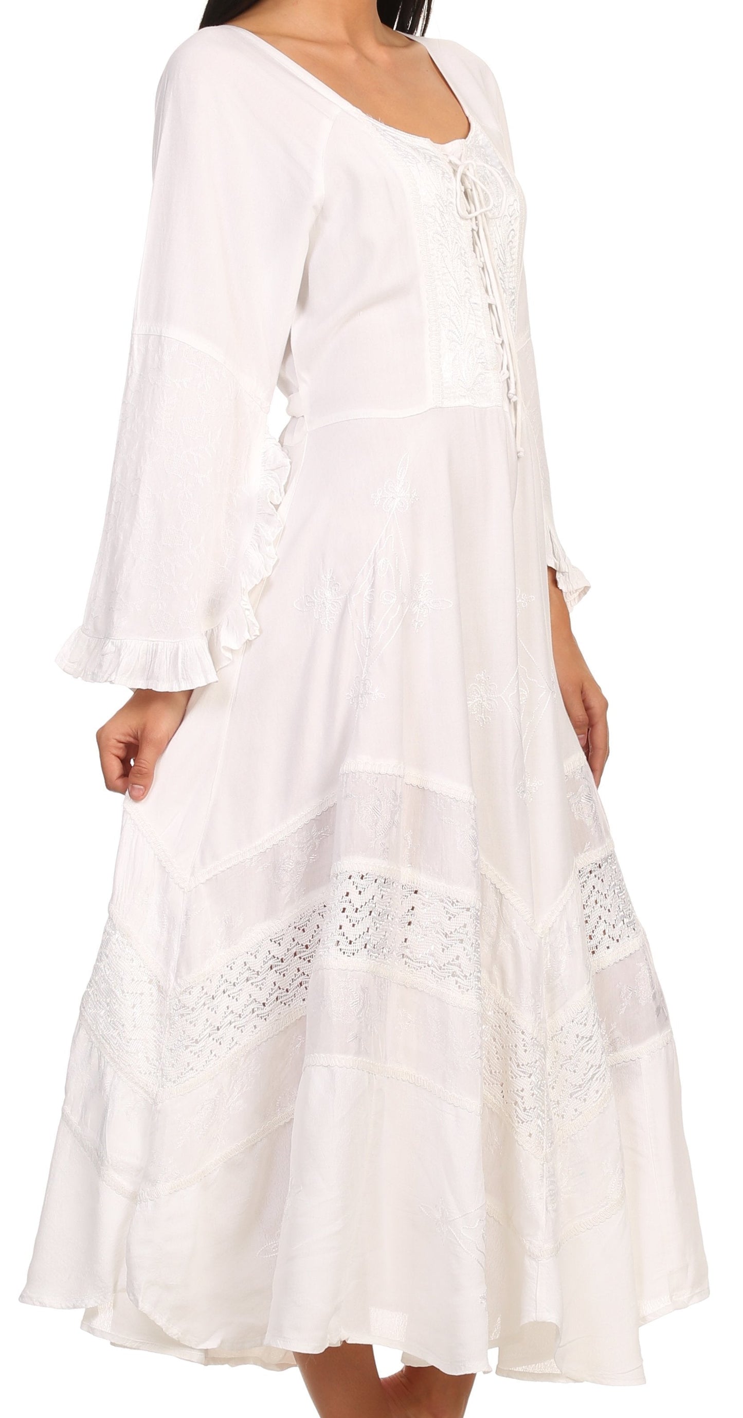 Sakkas Mirabel Stonewashed Corset Style Floral Emboridery Kimono Sleeve Dress - Concordia Style Boutique