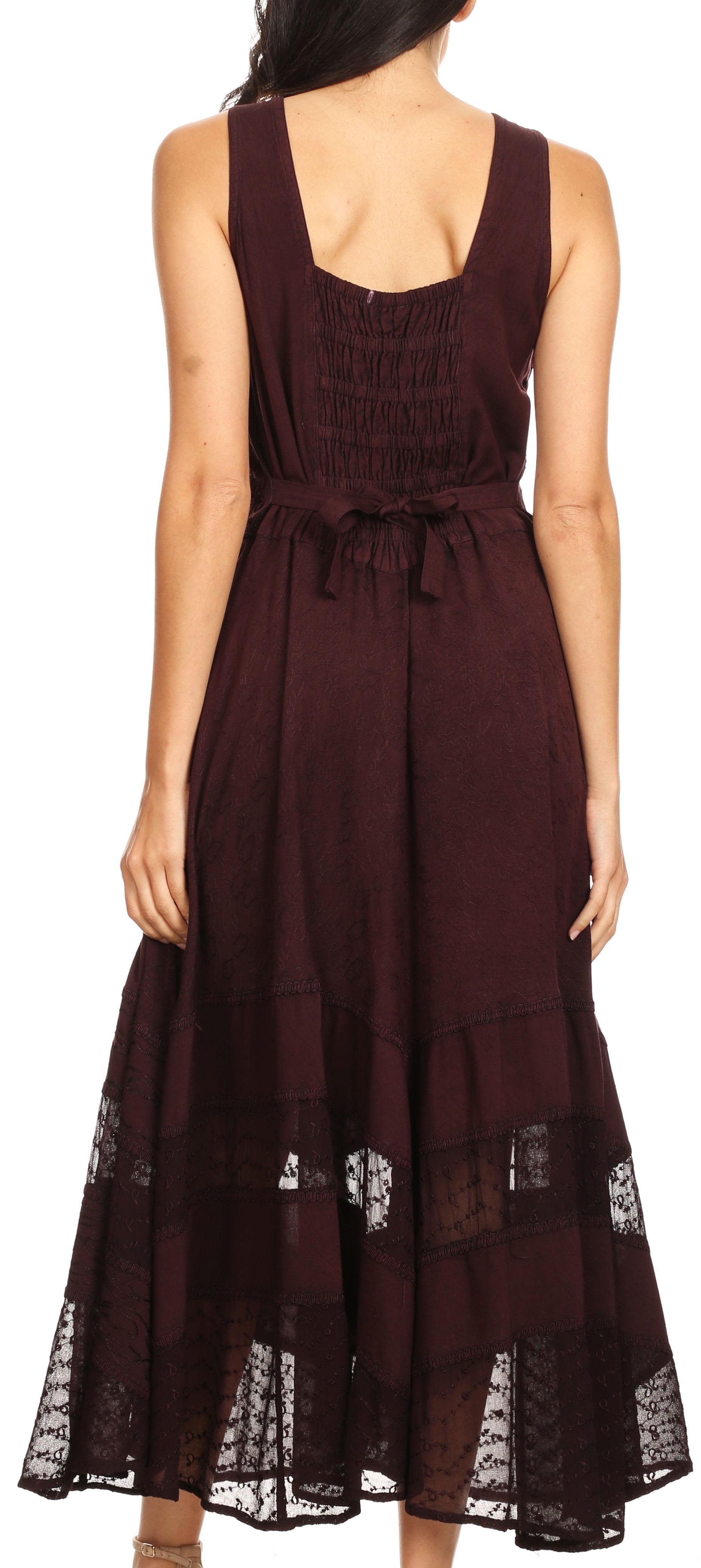 Sakkas Zendaya Stonewashed Rayon Embroidered Floral Vine Sleeveless V-neck Dress - Concordia Style Boutique