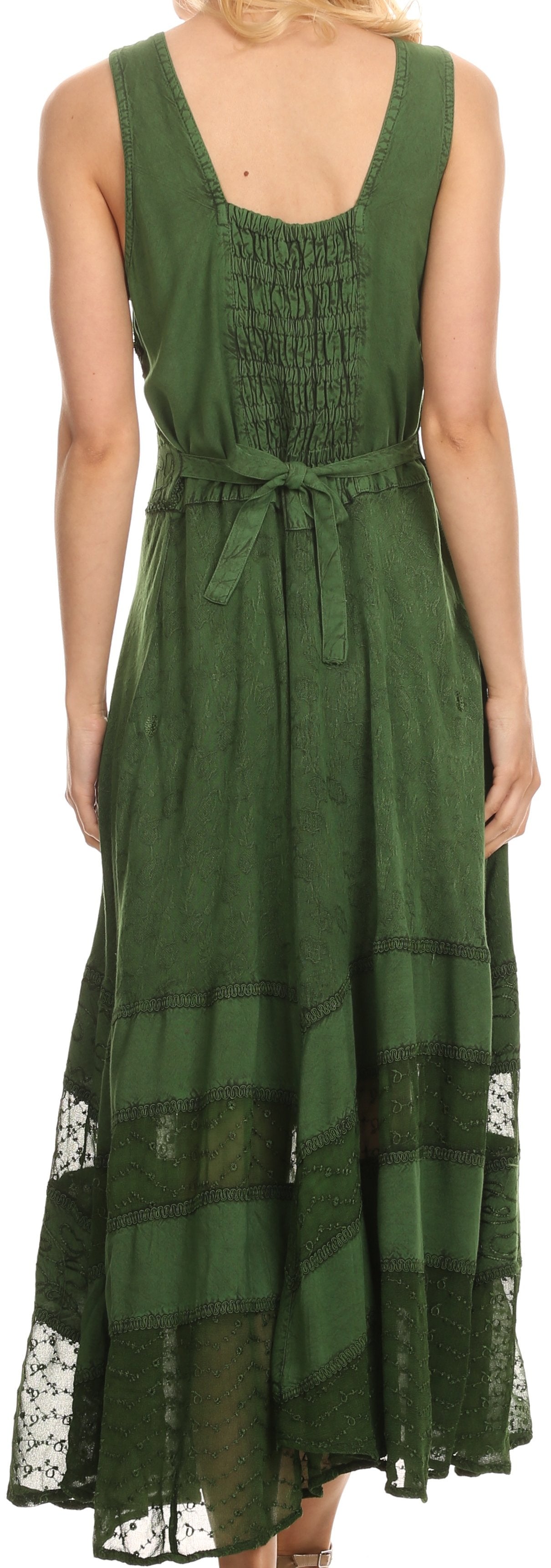 Sakkas Zendaya Stonewashed Rayon Embroidered Floral Vine Sleeveless V-neck Dress - Concordia Style Boutique