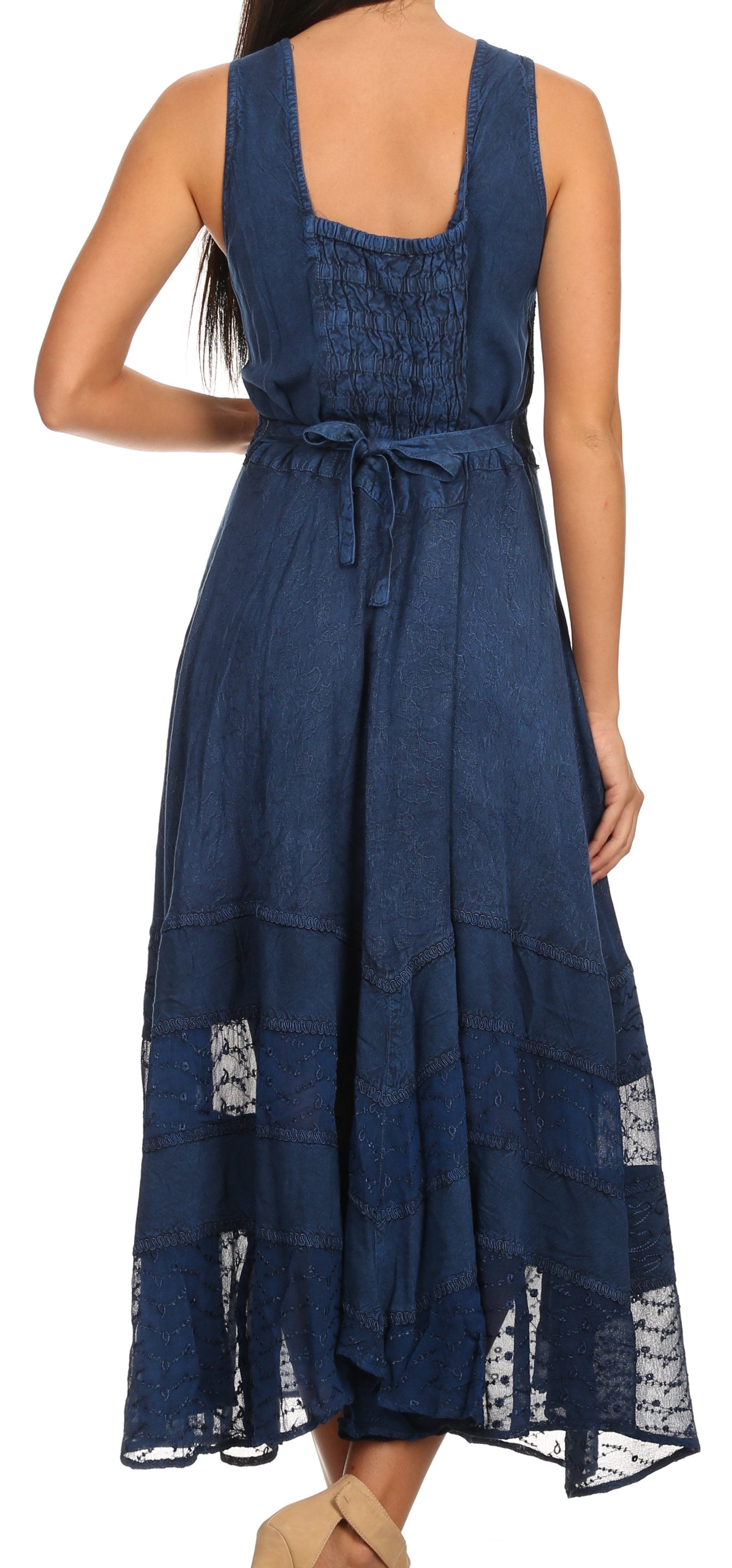 Sakkas Zendaya Stonewashed Rayon Embroidered Floral Vine Sleeveless V-neck Dress - Concordia Style Boutique