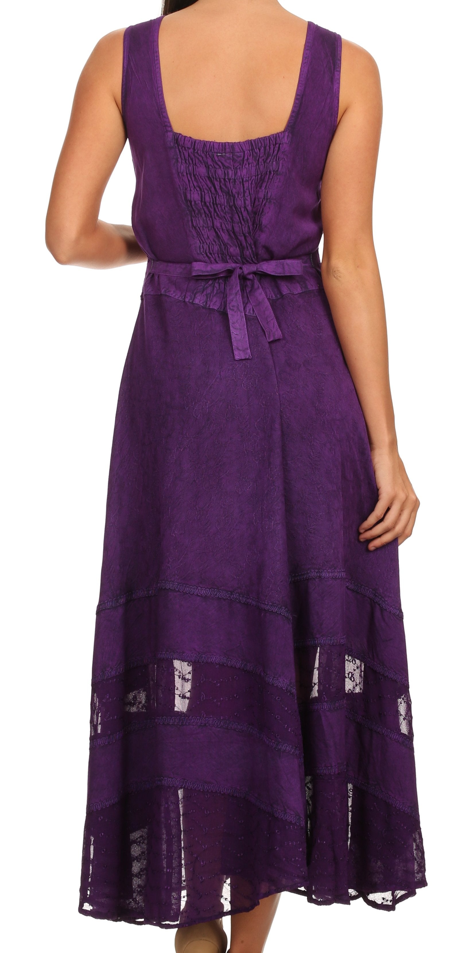 Sakkas Zendaya Stonewashed Rayon Embroidered Floral Vine Sleeveless V-neck Dress - Concordia Style Boutique