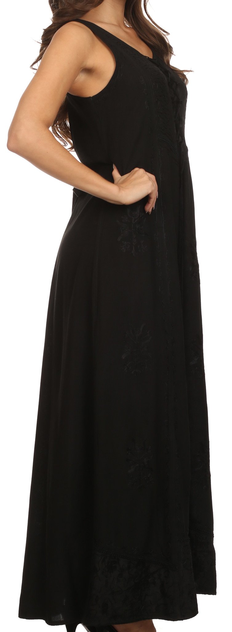 Sakkas Stella Long Tank Top Adjustable Caftan Corset Dress With Embroidery - Concordia Style Boutique