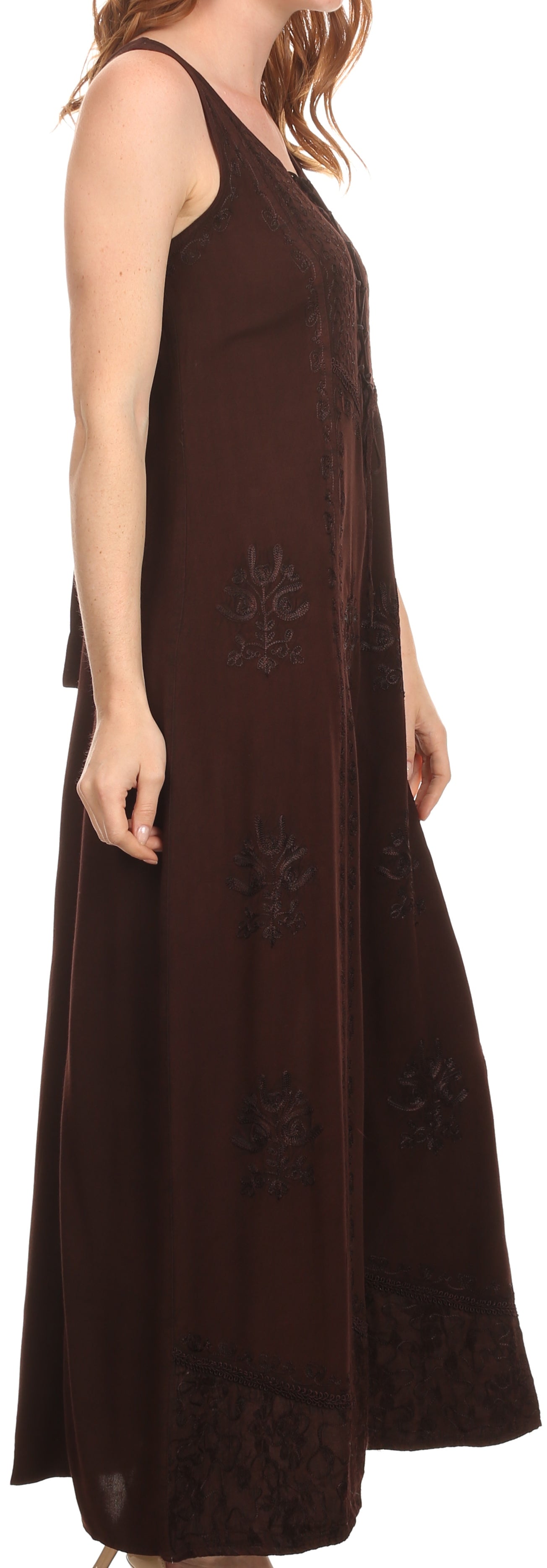 Sakkas Stella Long Tank Top Adjustable Caftan Corset Dress With Embroidery - Concordia Style Boutique