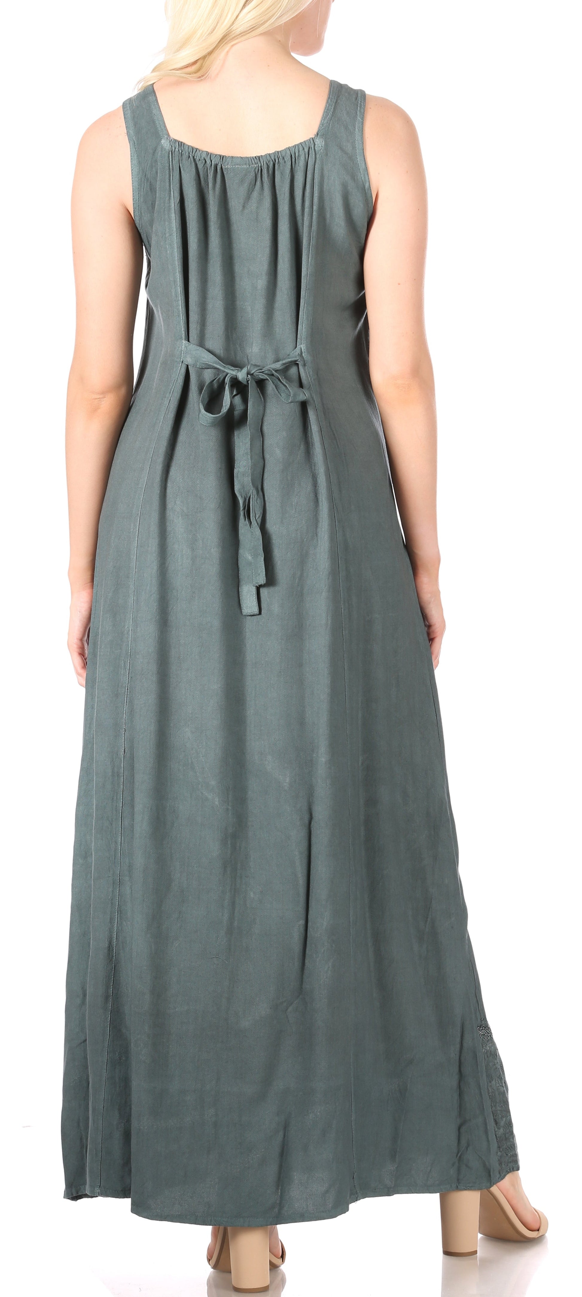 Sakkas Stella Long Tank Top Adjustable Caftan Corset Dress With Embroidery - Concordia Style Boutique