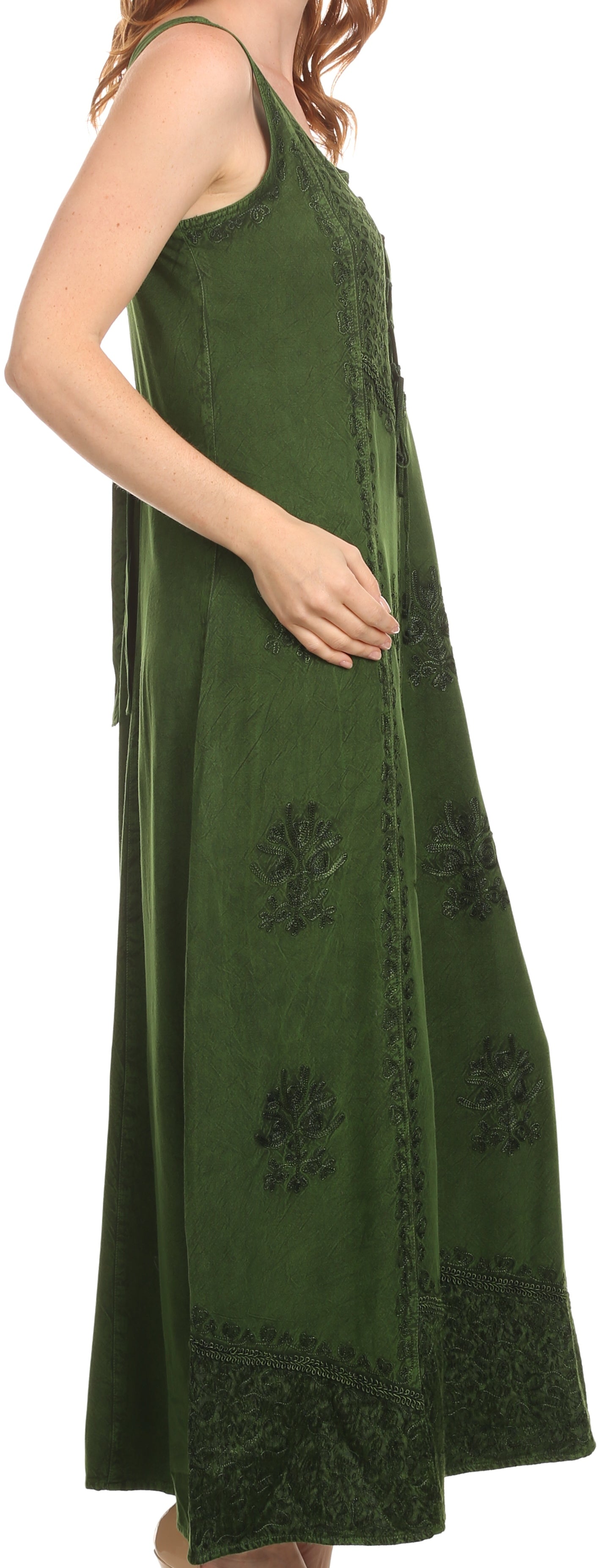 Sakkas Stella Long Tank Top Adjustable Caftan Corset Dress With Embroidery - Concordia Style Boutique