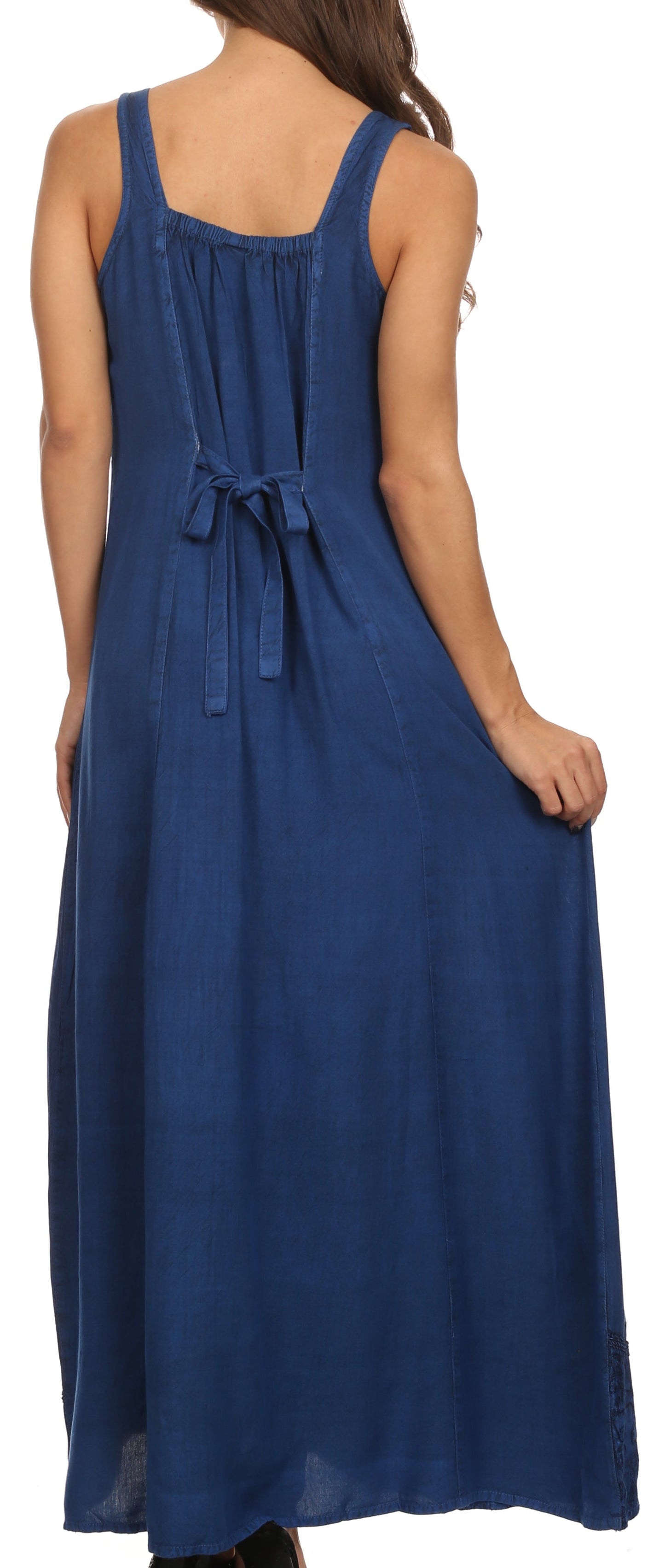 Sakkas Stella Long Tank Top Adjustable Caftan Corset Dress With Embroidery - Concordia Style Boutique