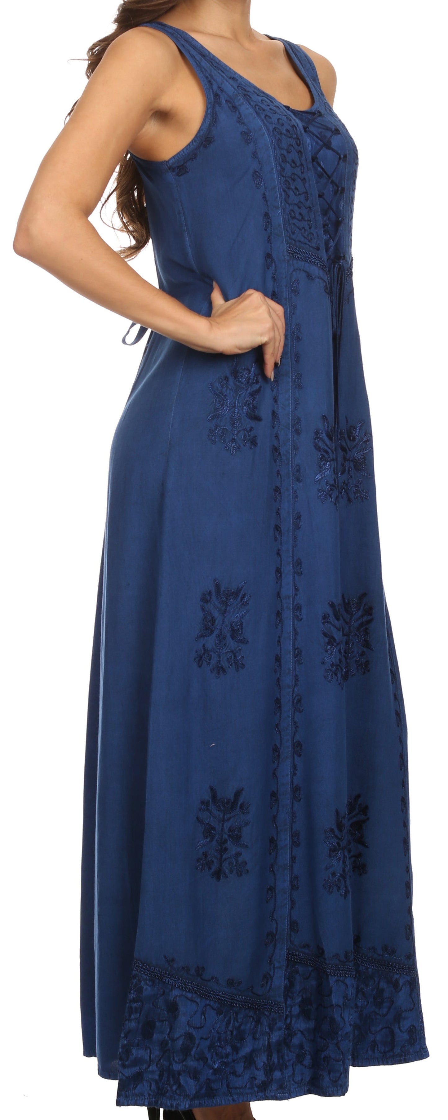Sakkas Stella Long Tank Top Adjustable Caftan Corset Dress With Embroidery - Concordia Style Boutique