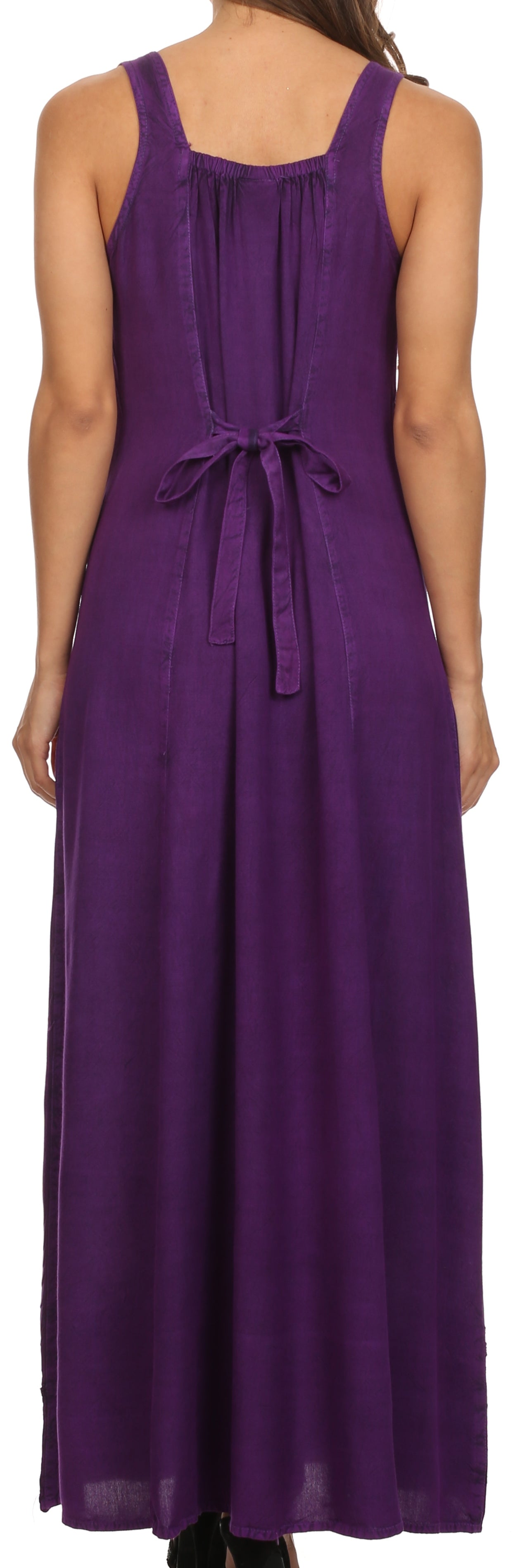 Sakkas Stella Long Tank Top Adjustable Caftan Corset Dress With Embroidery - Concordia Style Boutique