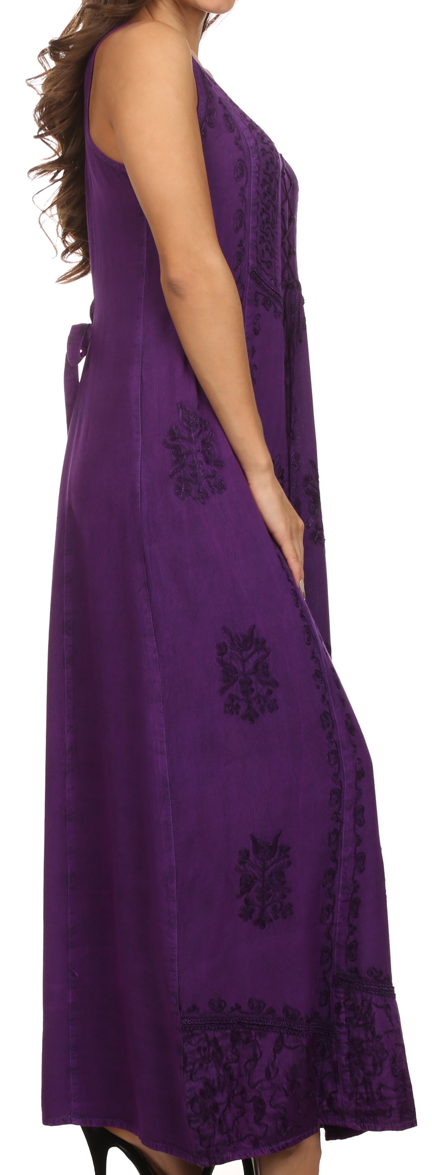 Sakkas Stella Long Tank Top Adjustable Caftan Corset Dress With Embroidery - Concordia Style Boutique