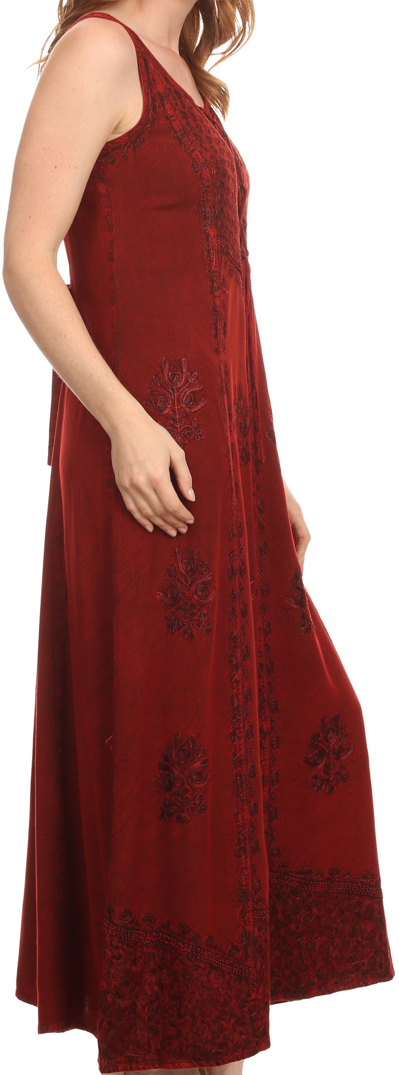 Sakkas Stella Long Tank Top Adjustable Caftan Corset Dress With Embroidery - Concordia Style Boutique